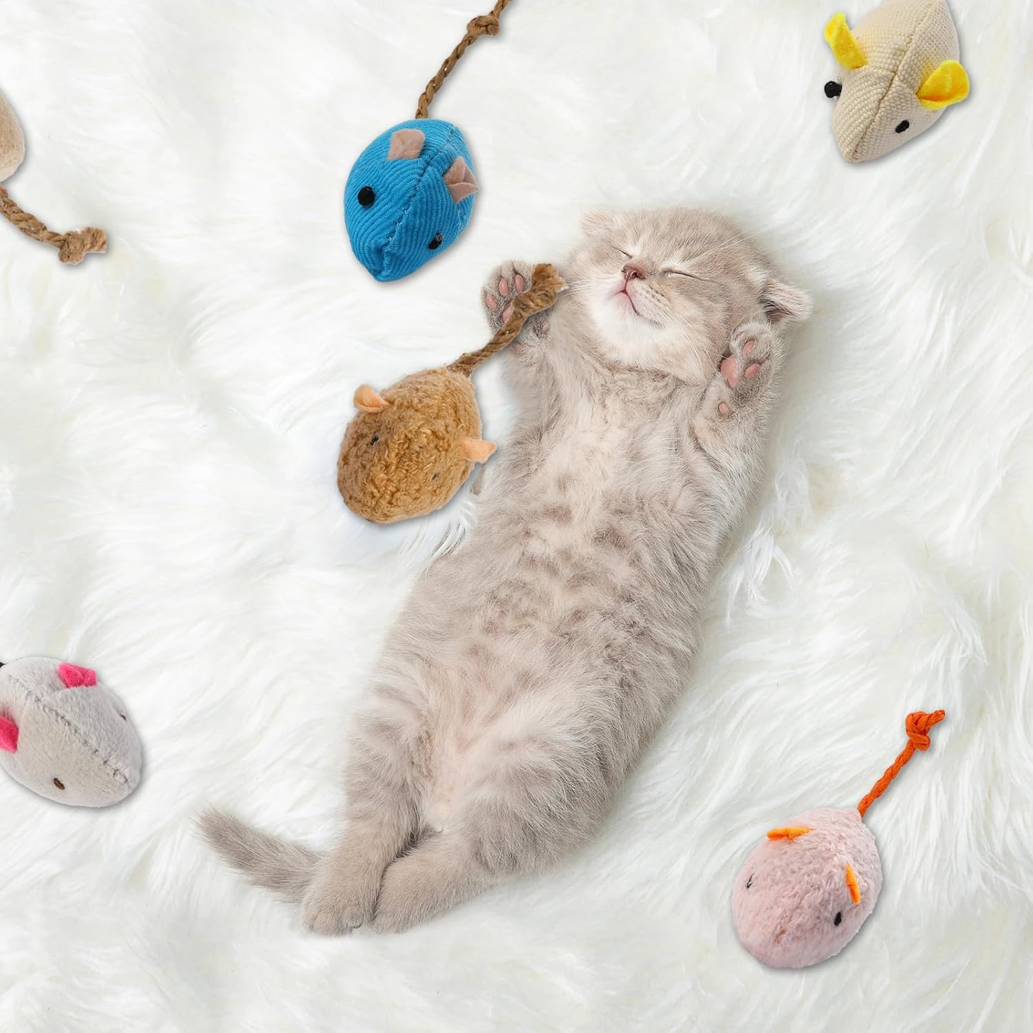 8 Pack Cat Mice Toys Interactive Toy Cats Mouse Plush Cat Toys Catnip Toy Biting Toys for Cats Mouse Shaped Toy for Indoor Cats Realistic Design 8 Color image number 6