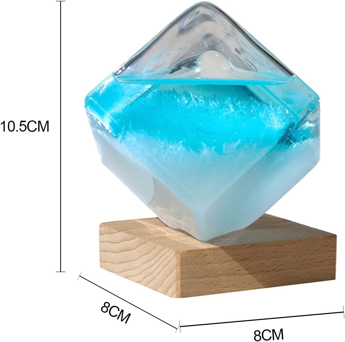 Water Cube Shape Weather Bottle with Wooden Base | Storm Glass Weather Station | Barometer Glass - Large Cube Weather Predictor | Practial Desk Ornament for Home, Desk, Birthday image number 3