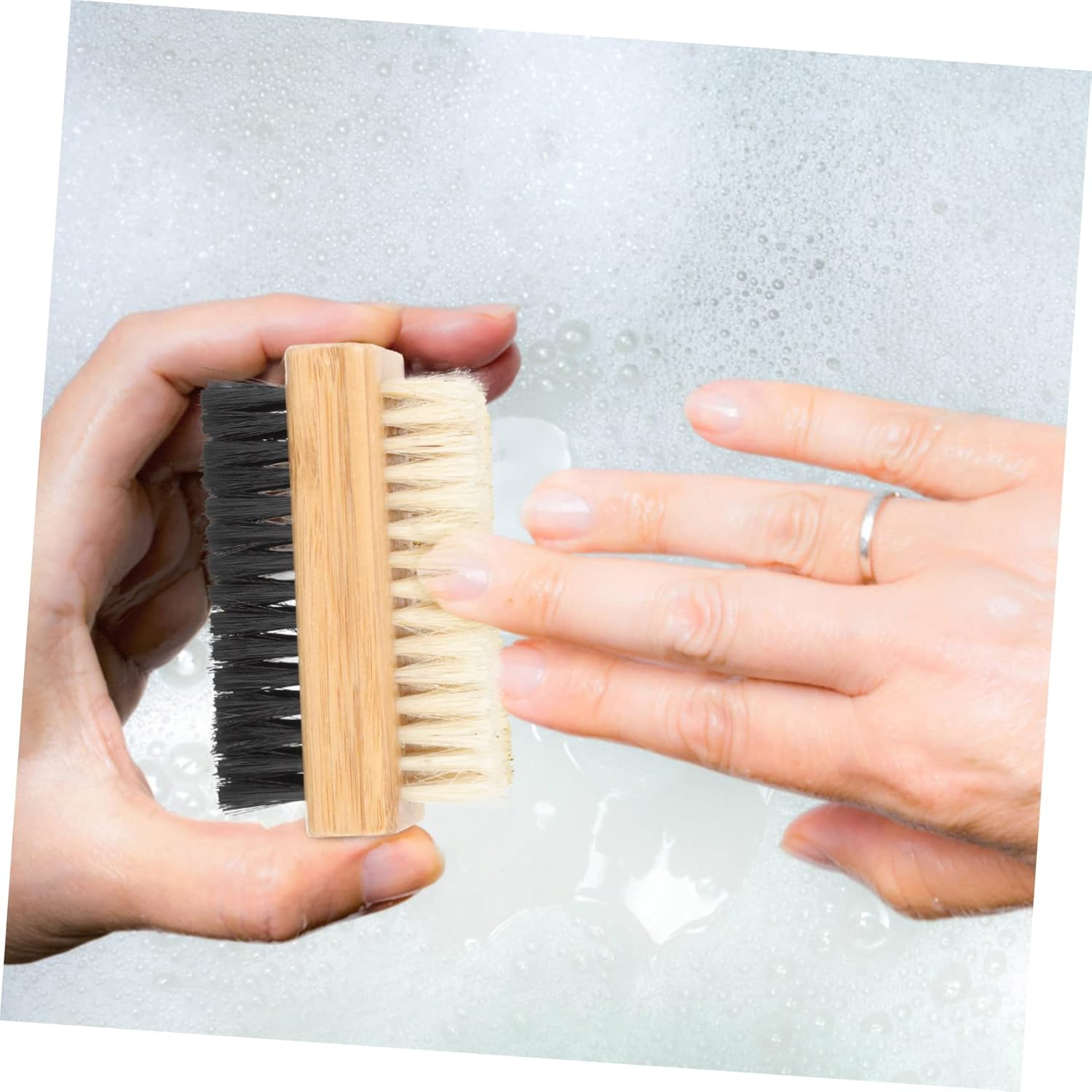 2Pcs Multi-Function Bamboo Fingernail Brush Thin Nail Brush for Shoes Hands Feet image number 5