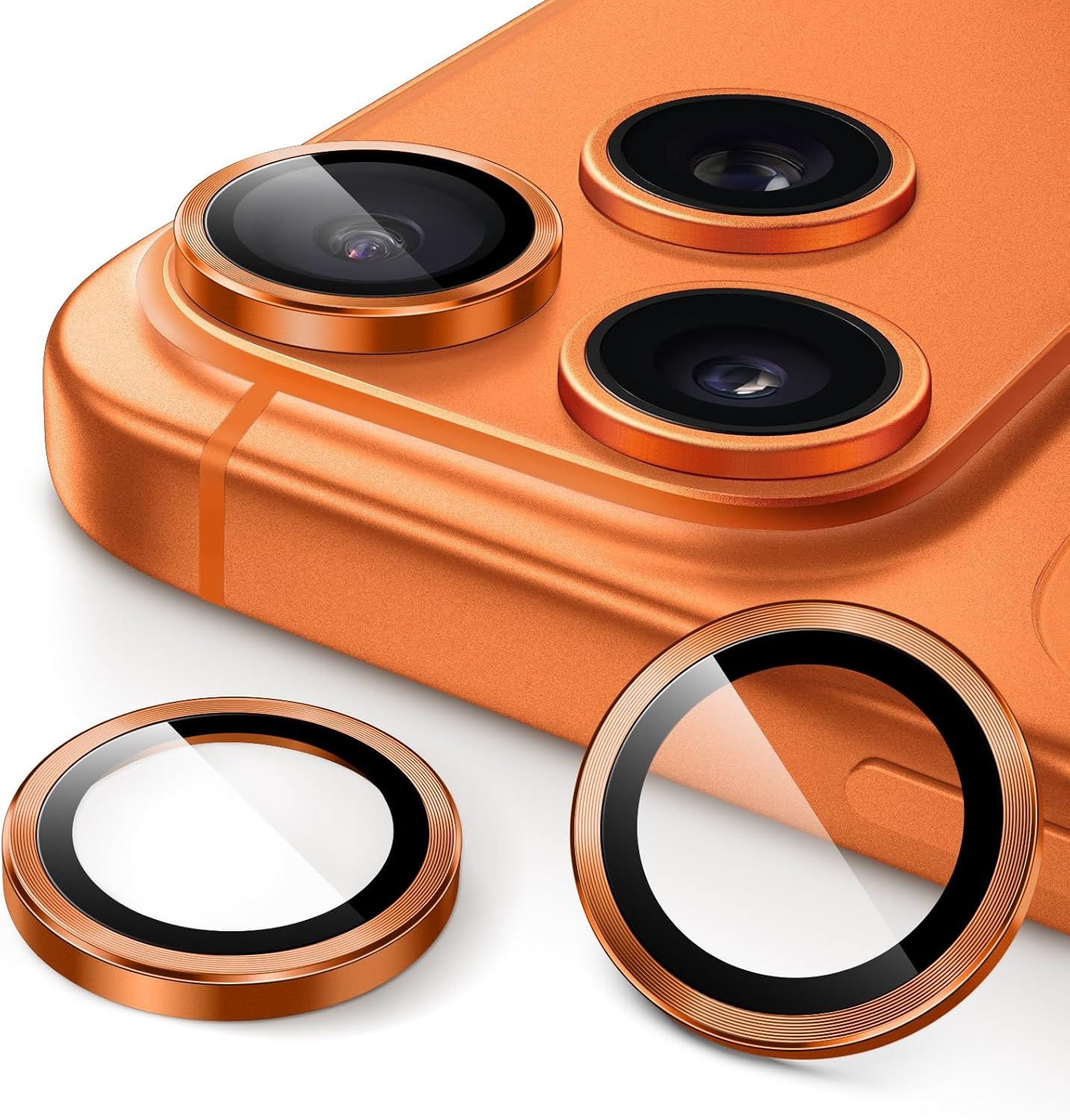 Jetech Camera Lens Protector for Iphone 17 Pro 6.3-Inch and Iphone 17 Pro Max 6.9-Inch, 9H Tempered Glass Metal Individual Ring Cover, Easy Installation Tray, HD Clear, 1 Set (Orange)