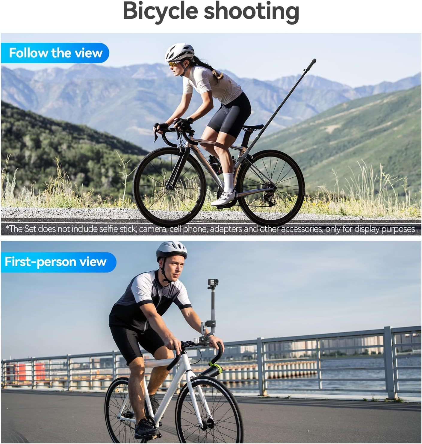 Aluminum Dual-Ball Clamp Mount for Motorcycle Bicycle Bike Extension Rod Selfie Stick Pole Clamping Mounting Accessories Compatible for Go Pro Insta360 DJI Action Osmo 360 (Dual-Ball Clamp Mount) image number 4