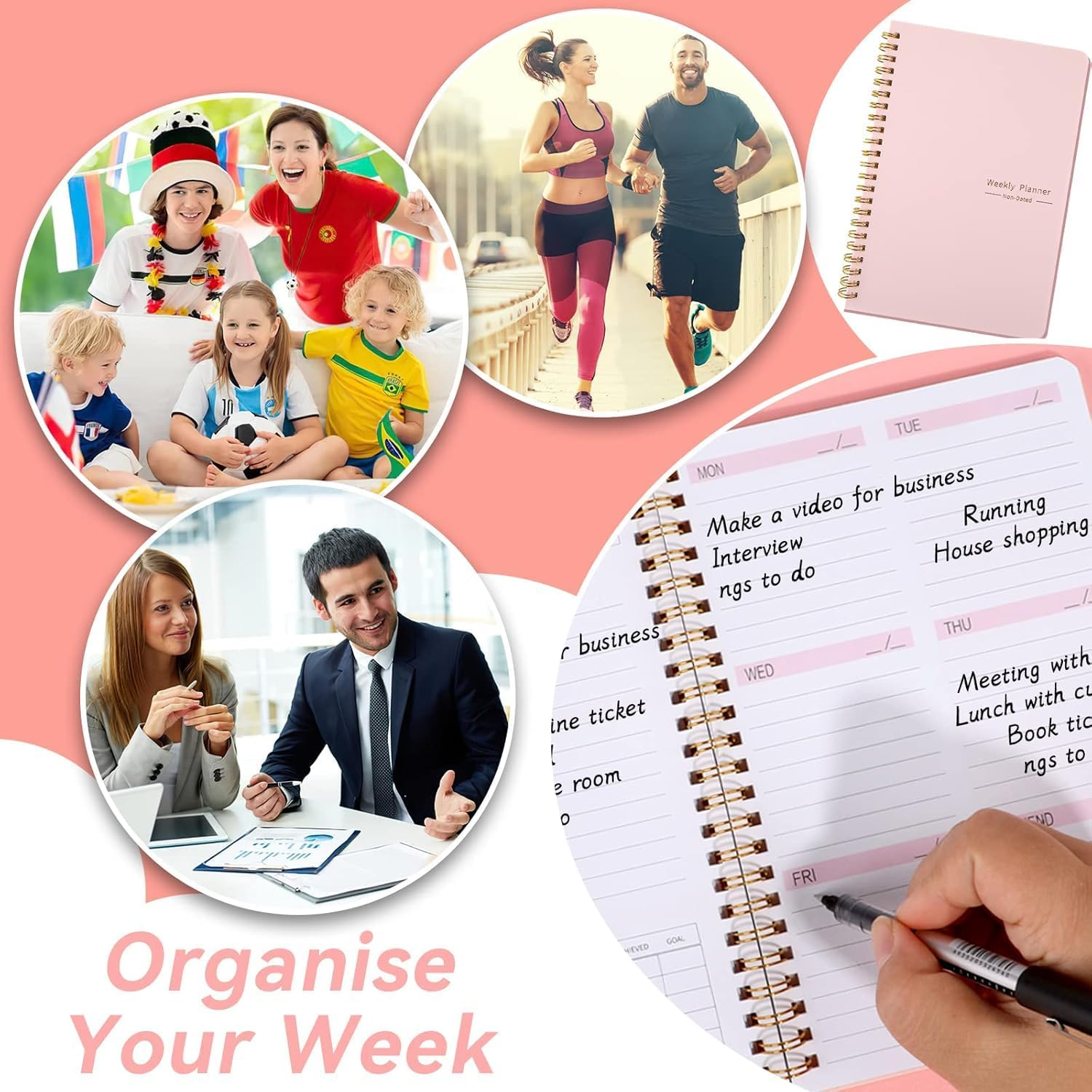 OSYLICT Weekly Planner Notebook,Undated A5 Daily Planner to Do List Diary,52 Weekly Habit Tracker Journal with Spiral Binding for College Work School Home Supplies (Pink) - Blue image number 5