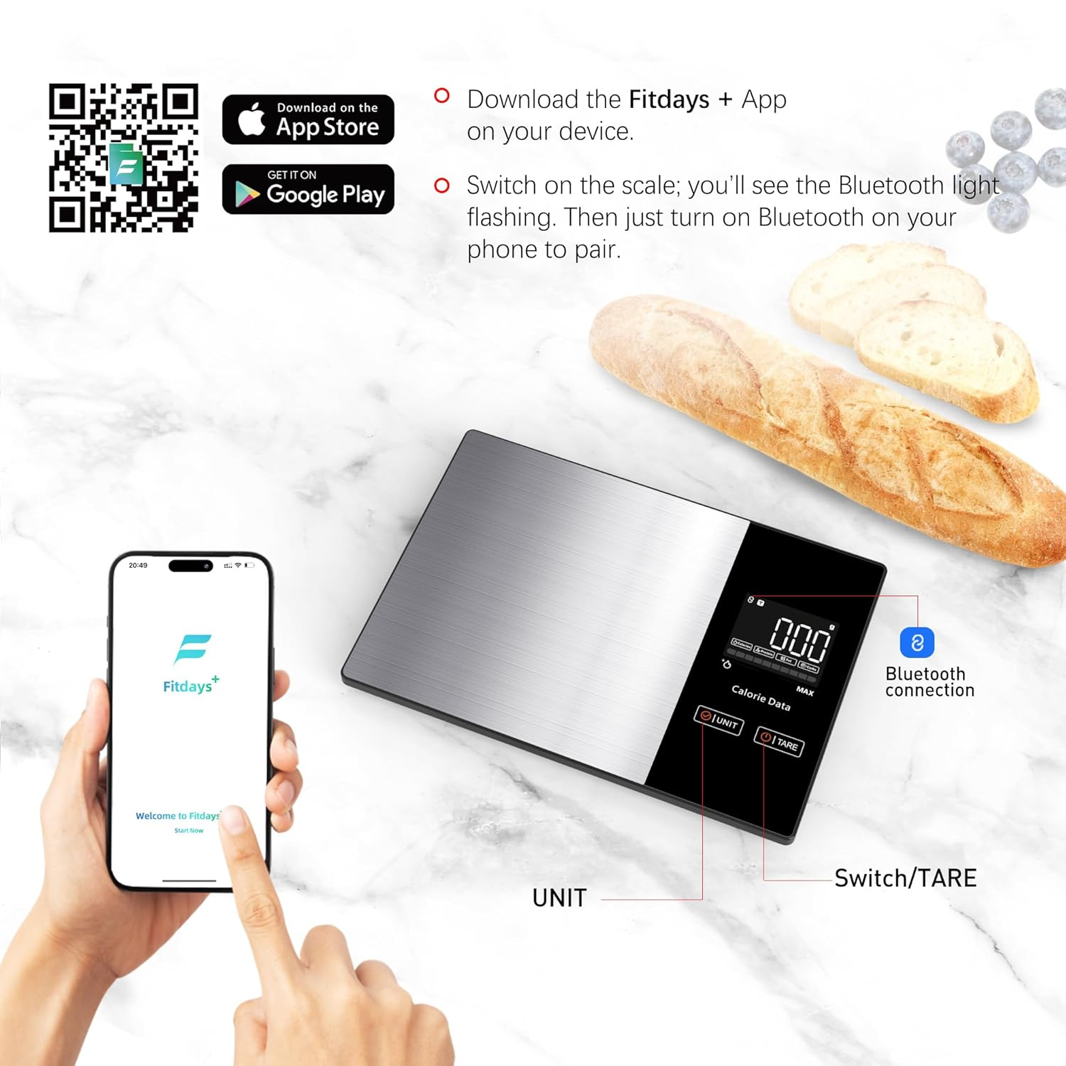 Smart Kitchen Scales Calorie Counting Nutrition Food Scale with Free App & Bluetooth Tracks 20 Nutrients. 1G/0.1Oz Precision with Tare&ndash; for Weight Loss, Fitness & Meal Prep.New Year, a Healthier You. image number 5