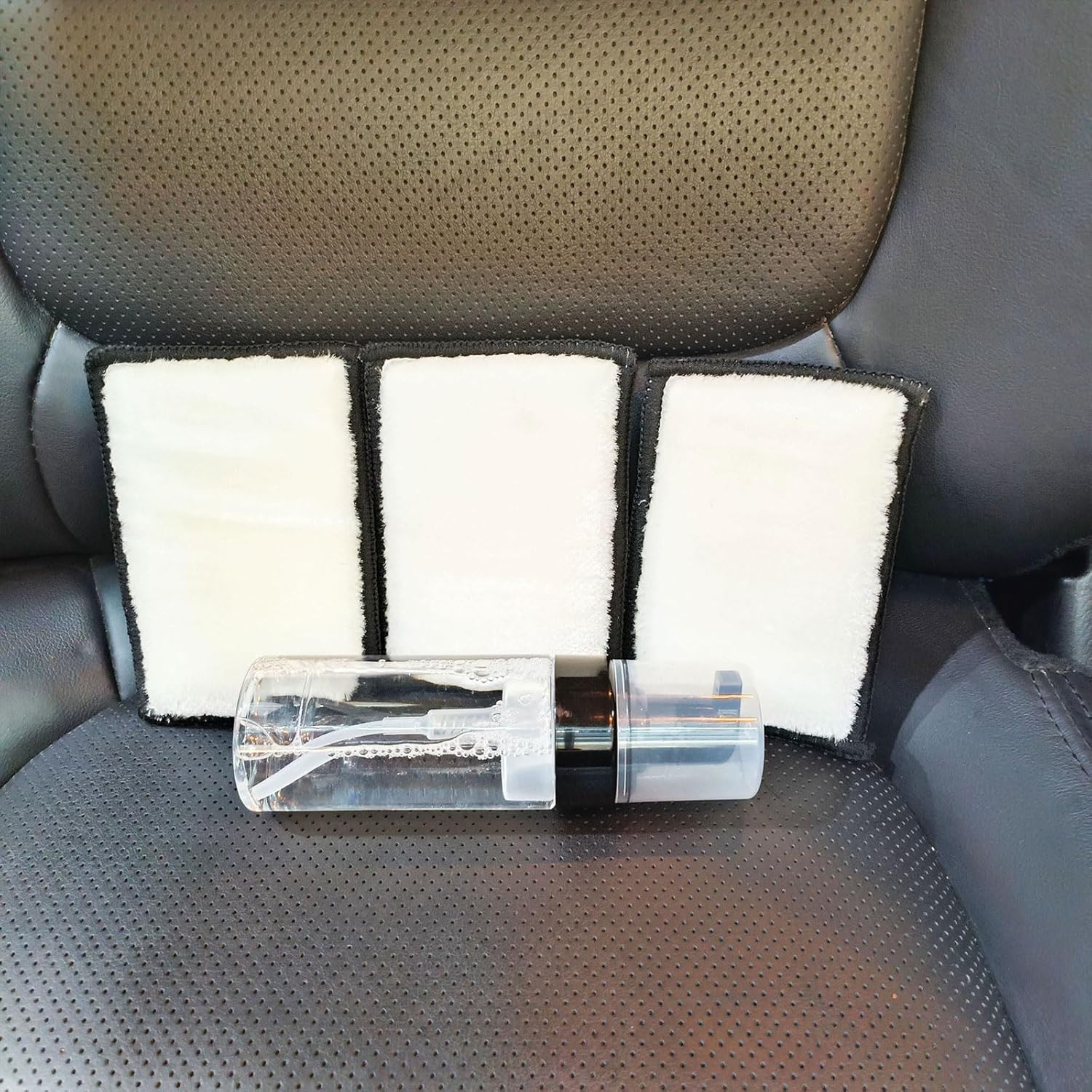 Microfiber Car Interior Scrubbing Sponges, 5 X 3 Inch, Reusable Auto Detailing Pads for Leather, Plastic, Vinyl Upholstery, 2 Pieces, Grey and White image number 5
