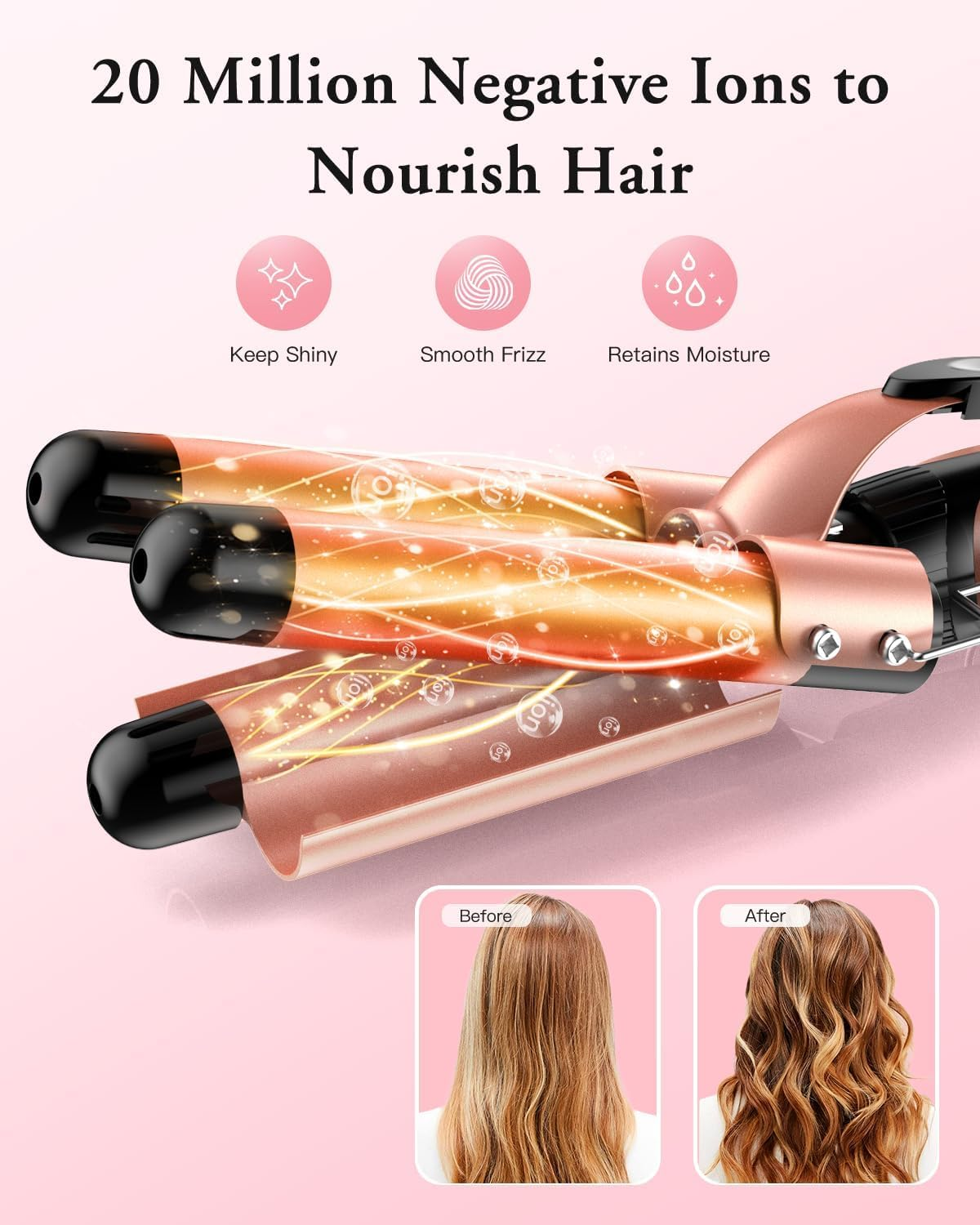 Waver Curling Iron Curling Wand - BESTOPE PRO 5 in 1 Curling Wand Set with 3 Barrel Hair Crimper for Women, Fast Heating Crimper Wand Curler in All Hair Type - Rose Gold image number 5