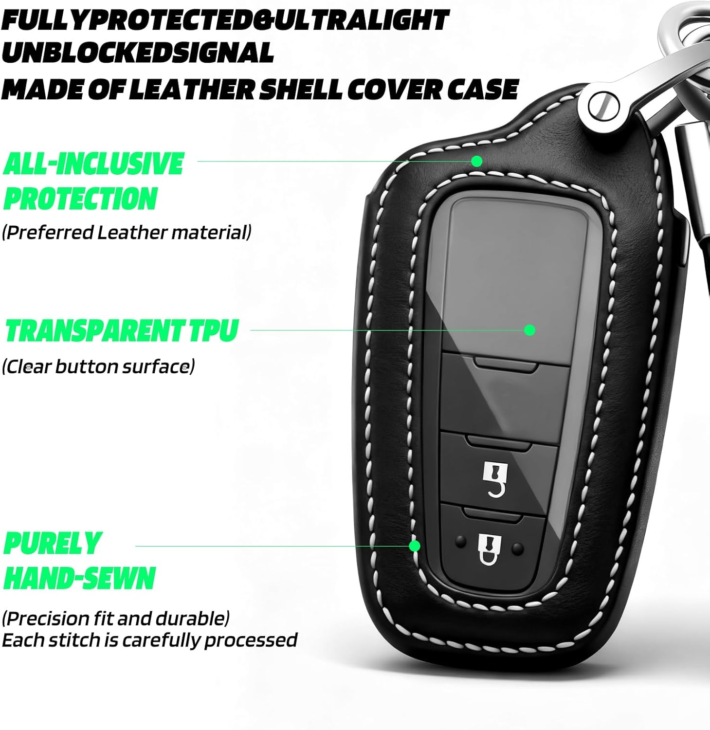 Pacify Key Fob Cover for Toyota Leather Car Key Fob Protector Key Holder Case with Keychain Lanyard 2/3 Buttons Compatible with Camry RAV4 Highlander Avalon C-HR Prius Corolla GT86 (Black) - Black image number 5