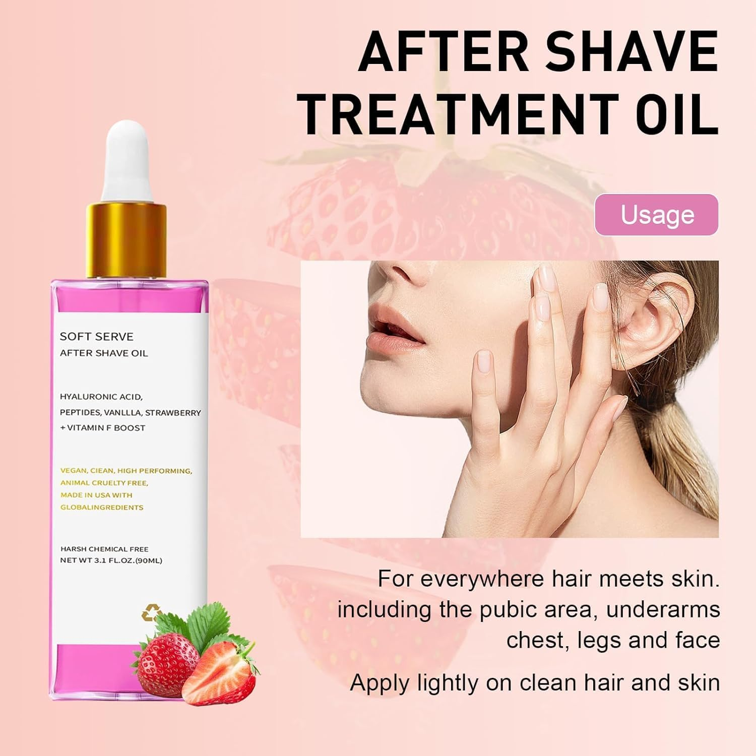 After Shave Oil, Women Strawberry Vanilla after Shave Oil for Smooth Skin, Soothing & Hydrating Treatment to Prevent Ingrown Hairs Dryness (1PCS, 1)
