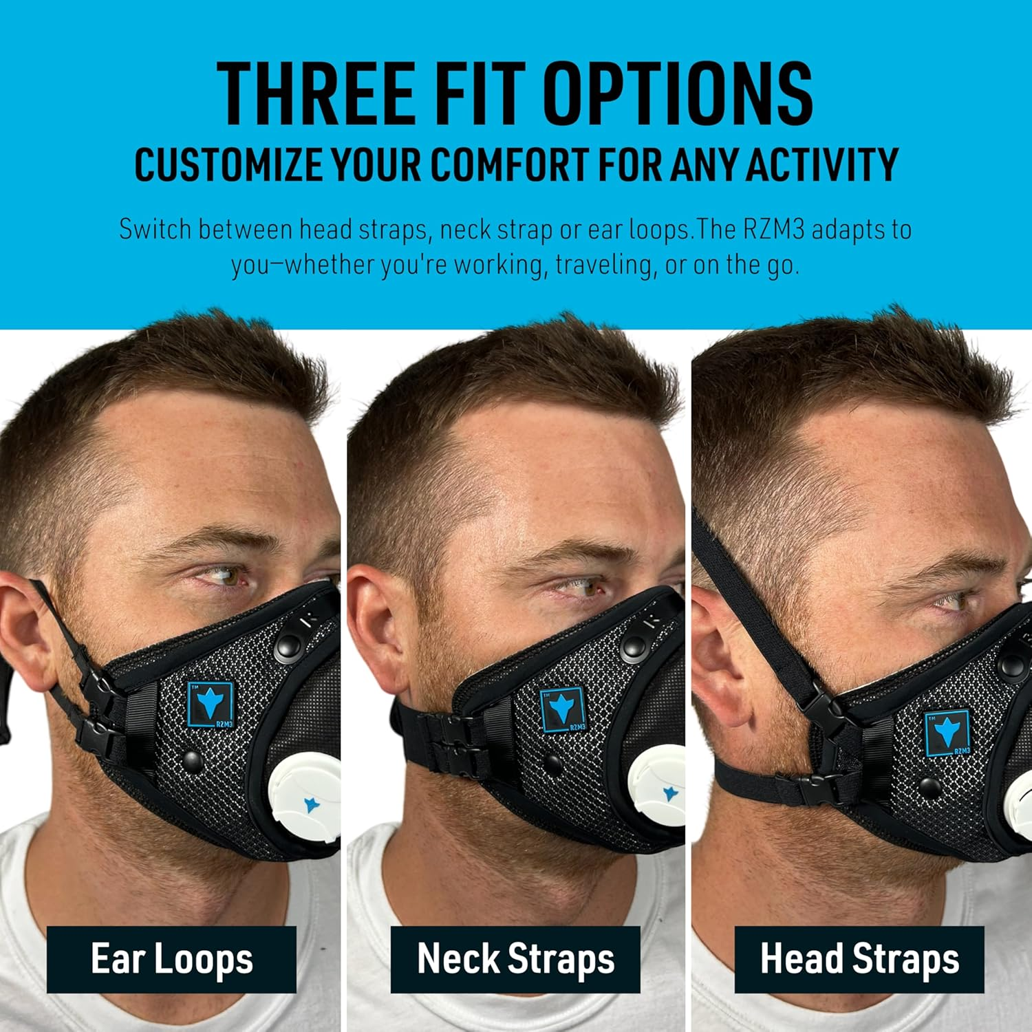 RZ Mask M3 Small Dust Face Mask Breathable Mesh Black Multi-Strap image number 5