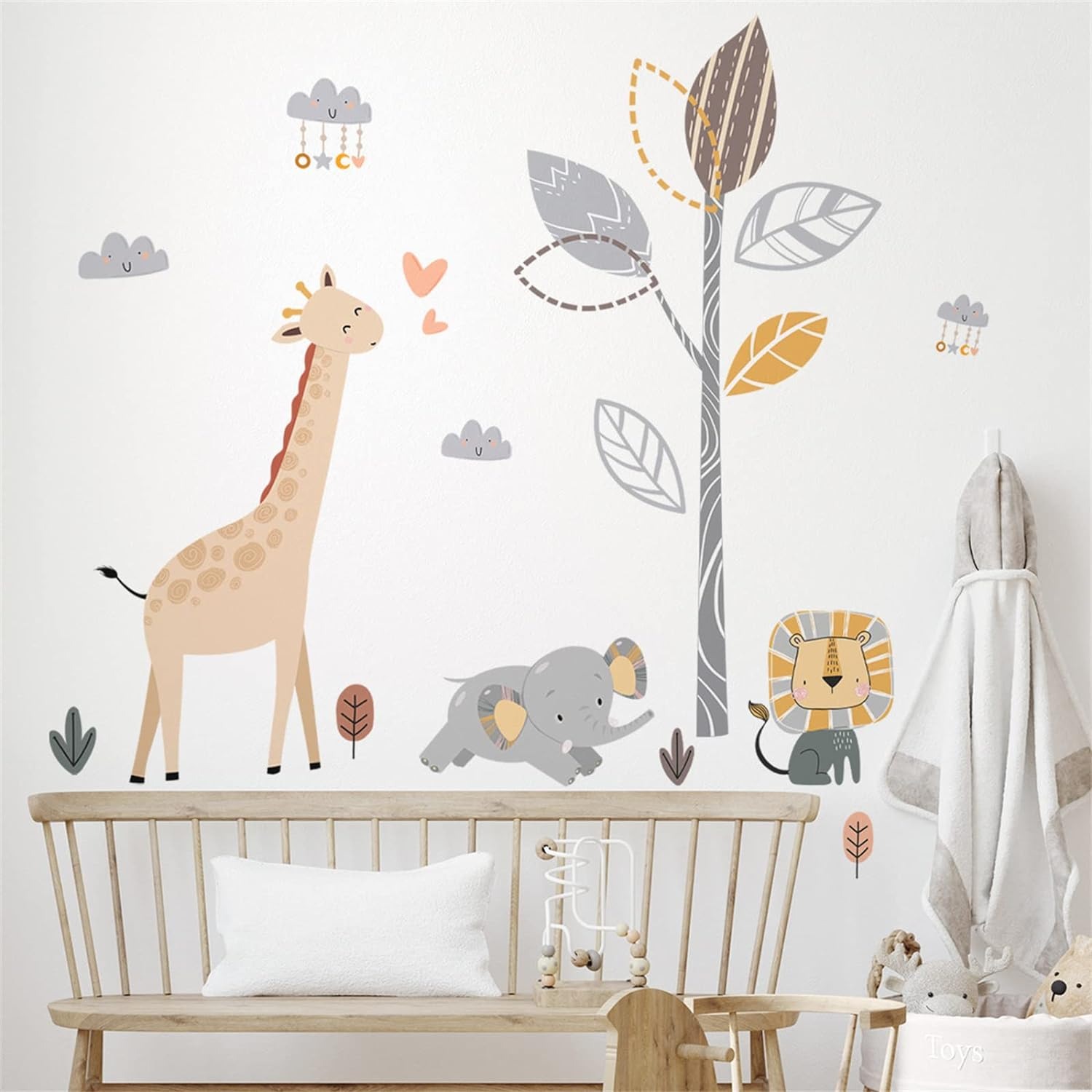 Safari Elephant Tree Wall Decals Peel and Stick Giraffe Stickers Jungle Nursery Wallpaper Boho Rainbow Baby Room Wall Decor