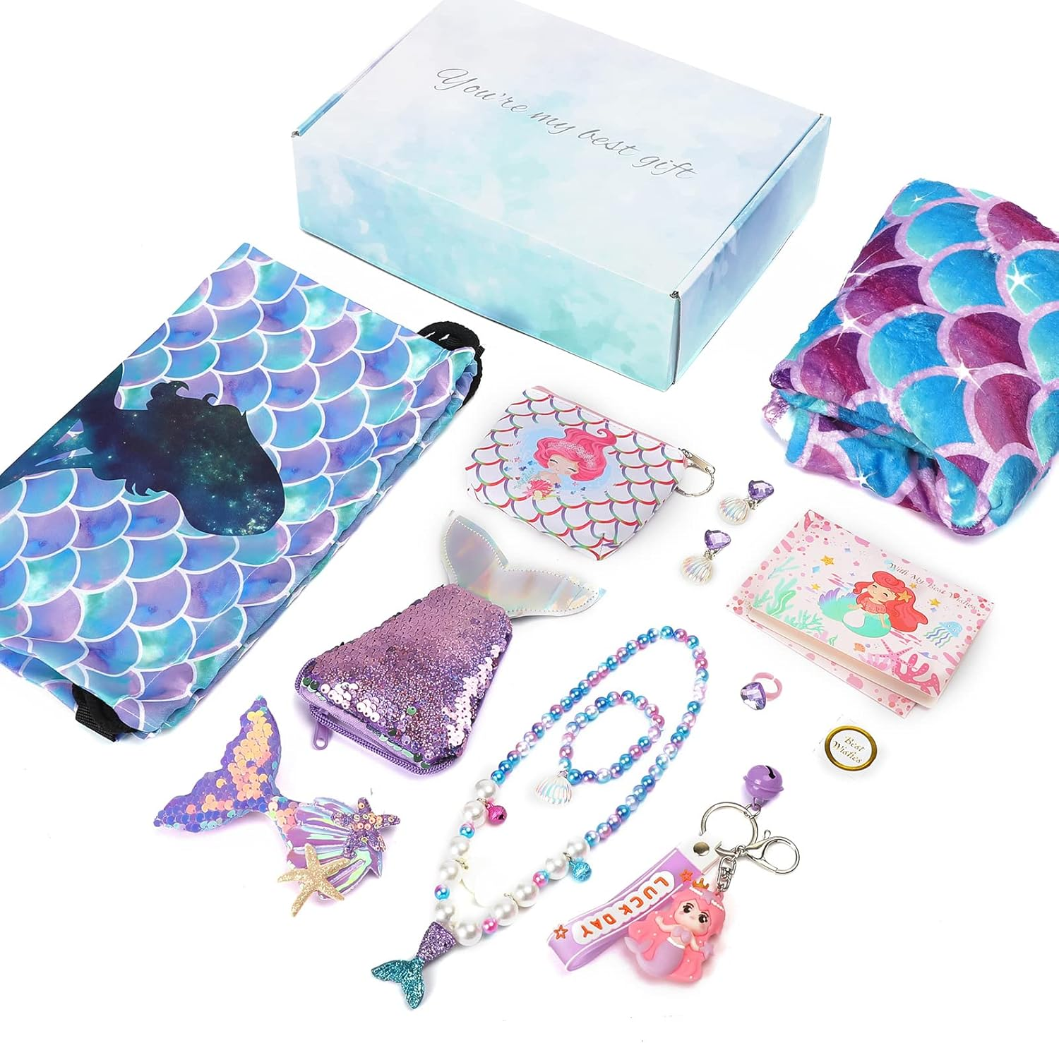 Mermaid Gifts for Girls, Mermaid Tail Blanket Mermaid Jewelry Makeup Set for Girls 3 4 5 6 7 8 9 10 11 12 Years Old image number 4