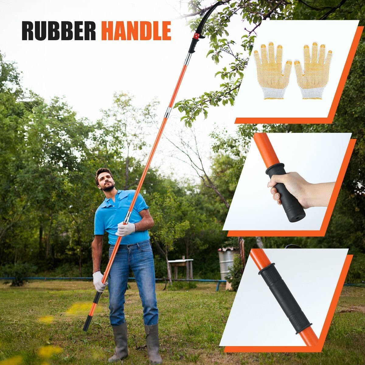 AUSWAY Manual Pole Saw Tree Pruner Extendable Branch Pruning Trimmer Trimming Cutter with 8 Fibreglass Rods Sharp Steel Blades Scissors image number 5