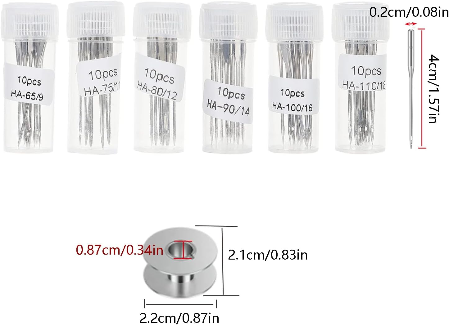 Taicols Sewing Machine Needles, 60 Pcs Universal Sewing Machine Needles, Sewing Needles, Heavy Duty Standard Needles for Singer, Brother, Janome, Varmax, Size 65/9, 75/11, 80/12, 90/14, 100/16, 110/18 image number 1