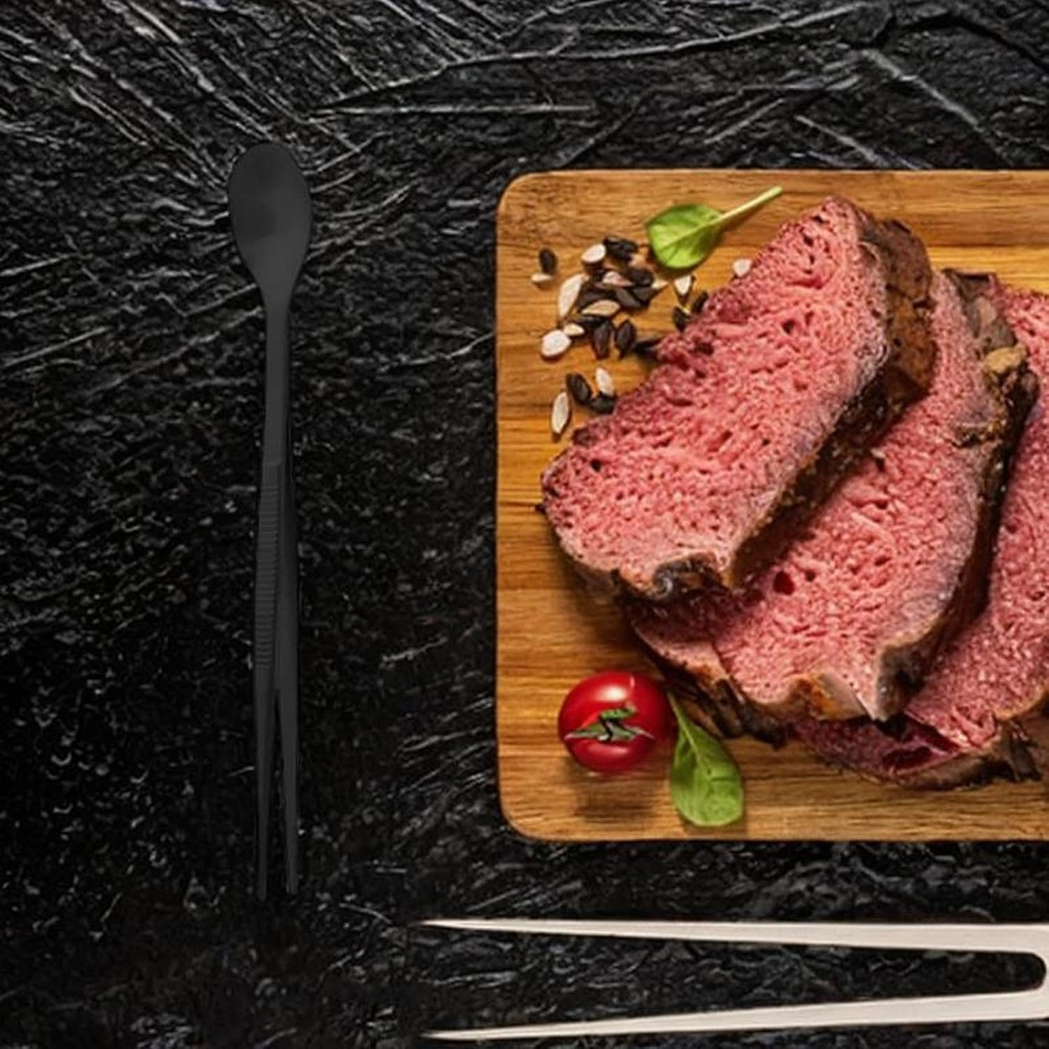 Fenteer 2In1 Spoon Tweezer Kitchen Tool Portable Serving Utensil for Family Gatherings, Black