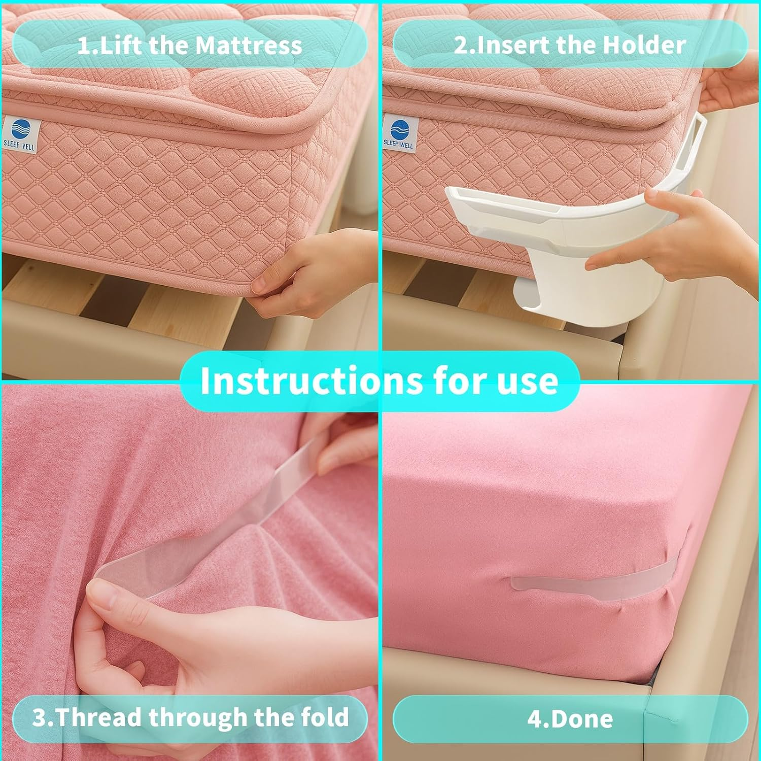 4PCS Bed Sheet Holder Straps with Lock Clips, Heavy Duty Corner Sheet Fasteners for Fitted Sheets, Secure Mattress Protectors and Bedding, Non-Slip Sheet Grippers for All Mattress Sizes (Gray) image number 6