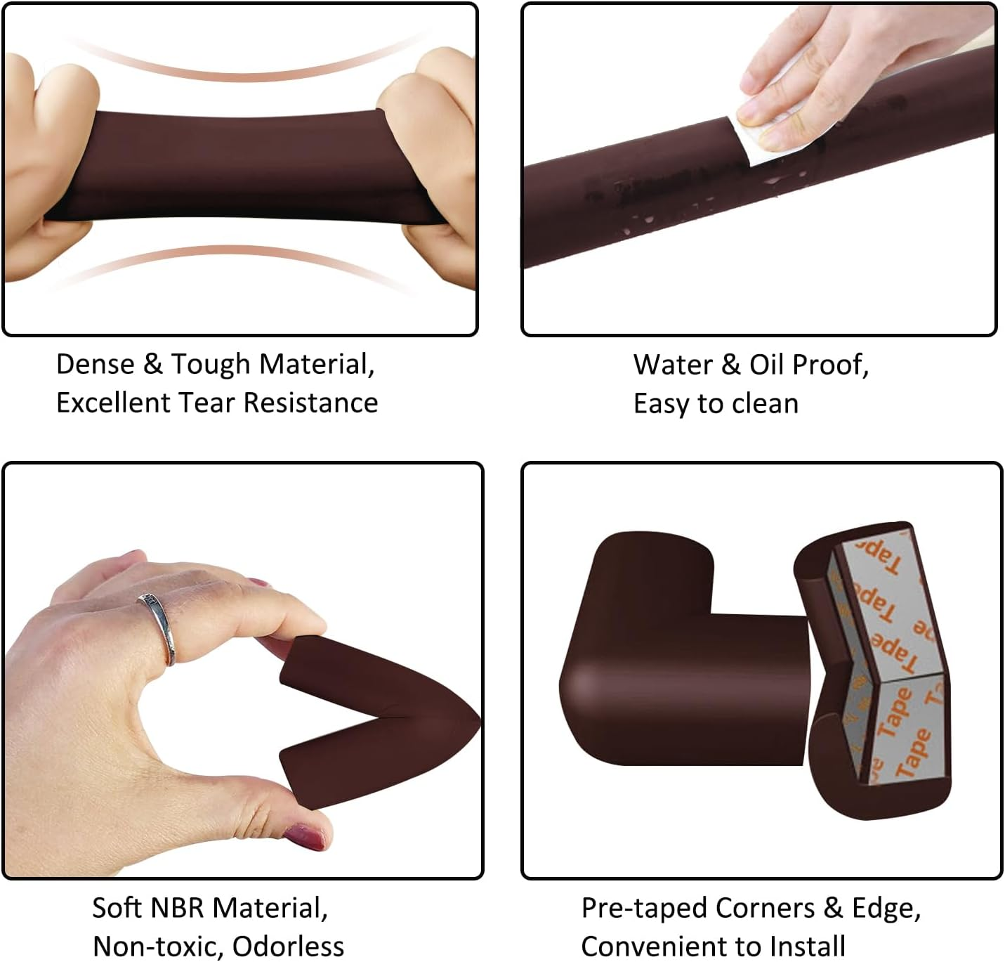 Aedlcal Edge Corner Protector, Baby Proofing Edge Protector Pre-Taped Edge Protector Strip with 8 Corner Guards Soft Rubber Foam Cushion Furniture Corner & Edge Safety Bumpers (Brown, 32.8Ft/10M) image number 4
