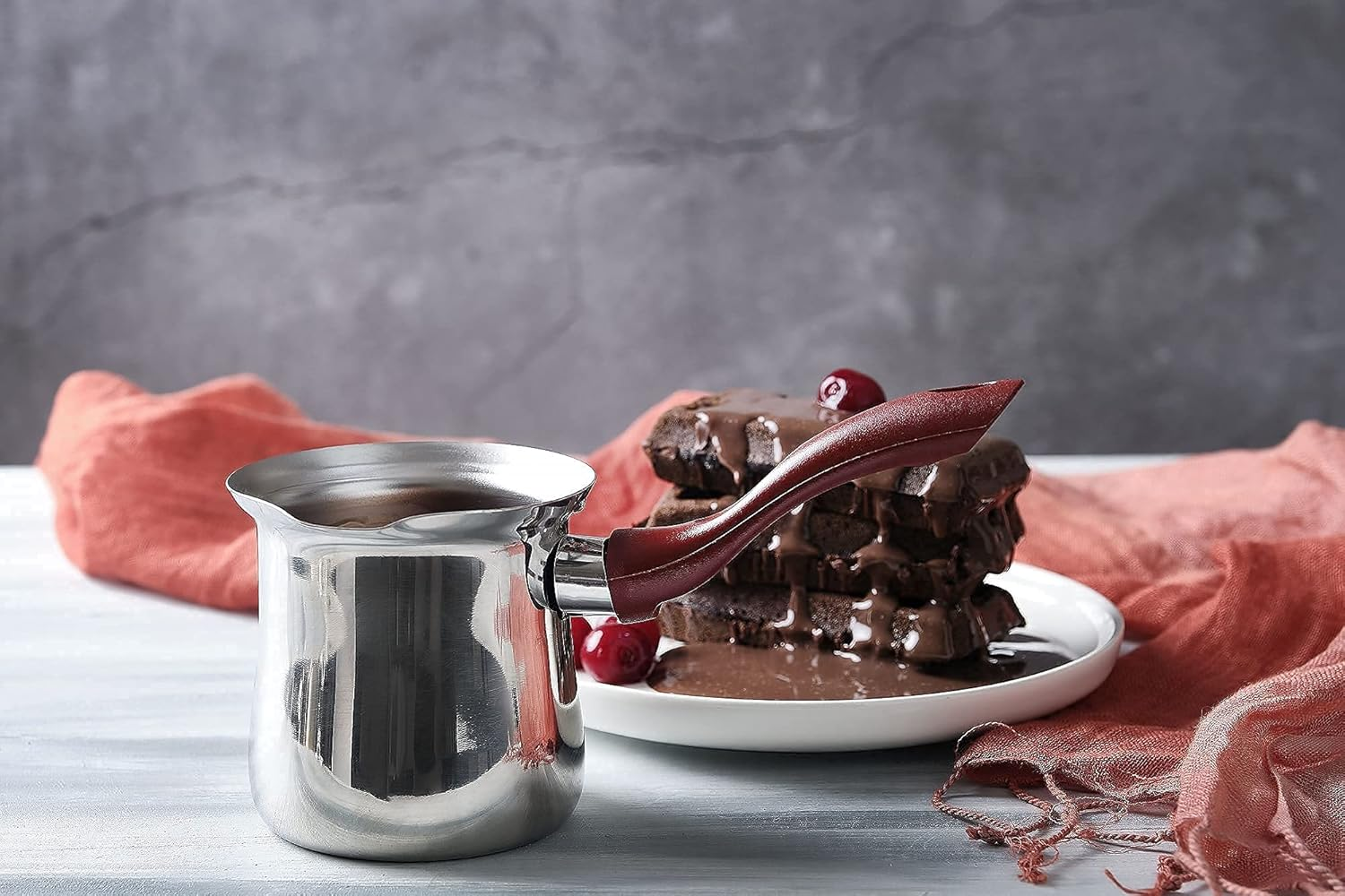 DESTALYA Turkish Coffee Pot Stainless Steel | Ibrik Cezve Briki Arabic Greek Pot, Butter Chocolate Milk Warmer, Sauce Maker | Small Hot Pot with Spout for Stove Top (Coffee Pot Red) image number 4