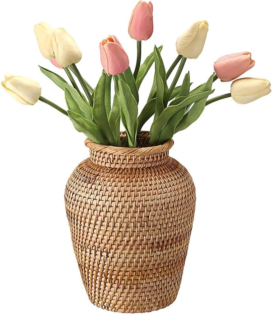 Desktop Hand-Woven Rattan Vase, Chinese Retro Plant Plastic Wicker Vase, Suitable for Home Decoration, Living Room, Office, Hotel, Craft Decoration image number 2