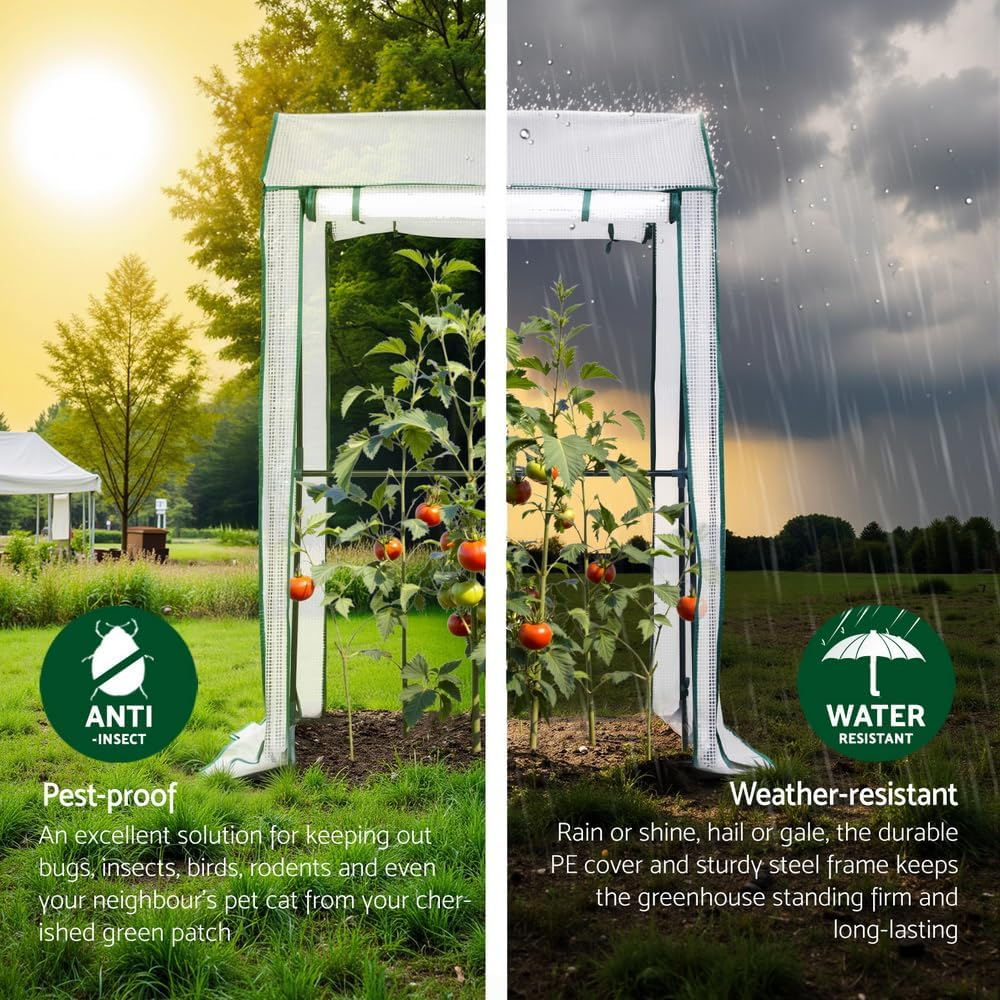 Green Fingers Mini Greenhouse PE Cover Green House Zippered Door 1.0X0.8X1.5M image number 4