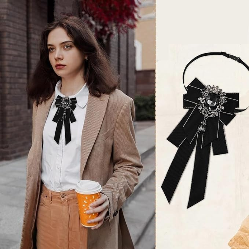 Bow Ties for Women, Womens Bow Tie Adjustable Pre-Tied Rhinestone Bowties Men for Wedding Party Prom School Uniform image number 2