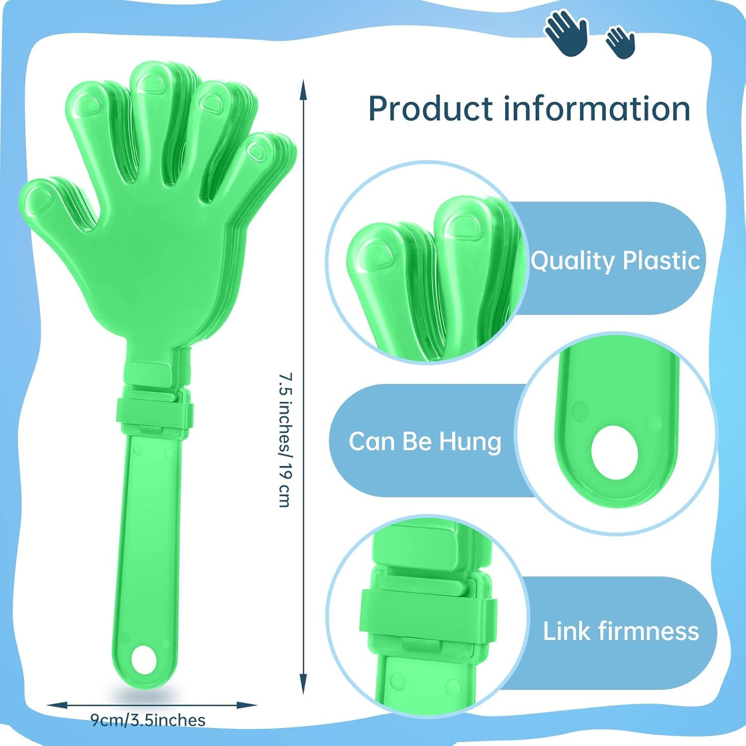 ZCYSRLQIN 12 Pcs Lime Green Hand Clappers 7.5 Inch Clappers Noisemakers Noise Makers Party Favors Plastic Clapper Sporting Events Cheers Ball Dance Basketball Football Noisemakers（Lime Green） image number 6