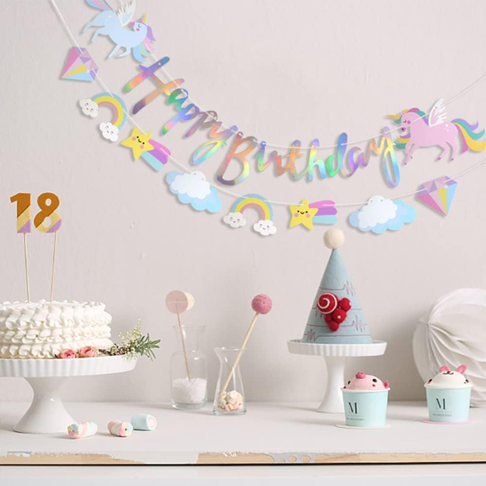 2 Sets Unicorn Banner Birthday Letter Unicorn Banner Children Birthday Party Decoration image number 6