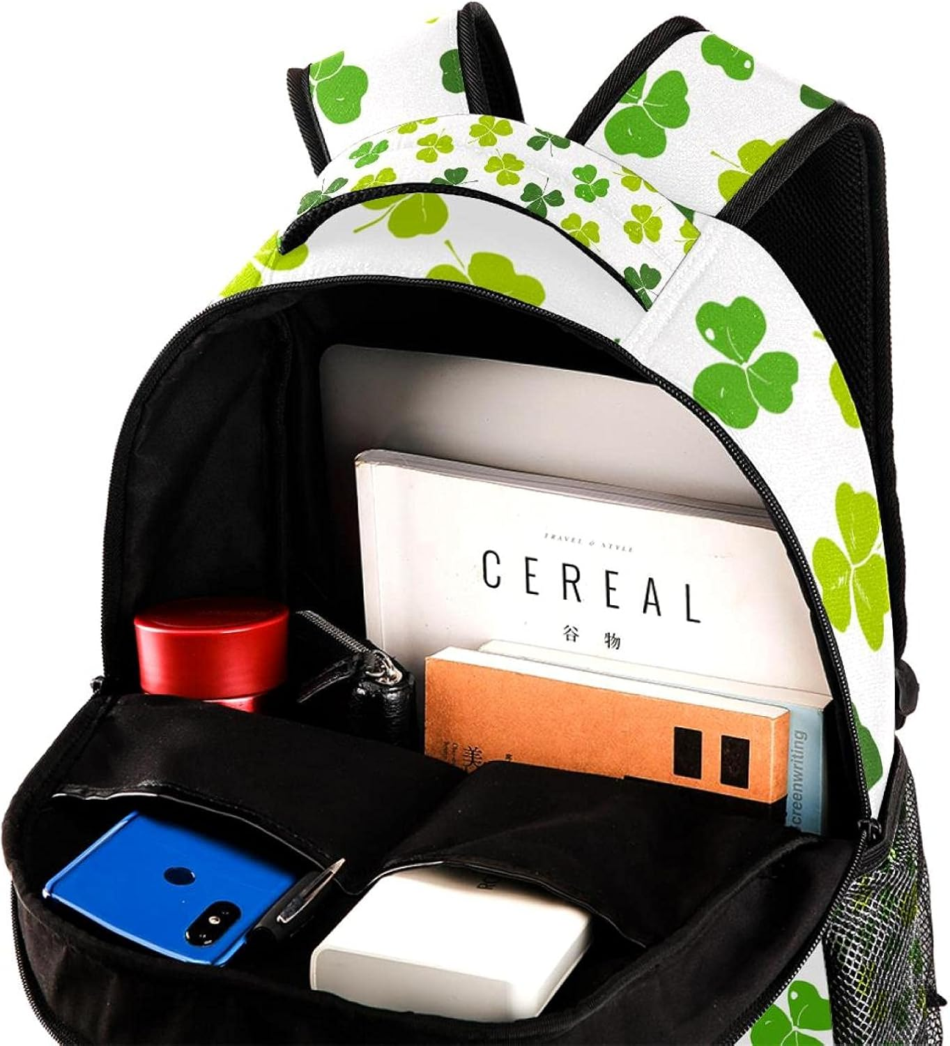 Lucky Clover Leaf Shamrock Backpack Students Shoulder Bags Travel Bag College School Tote Backpacks