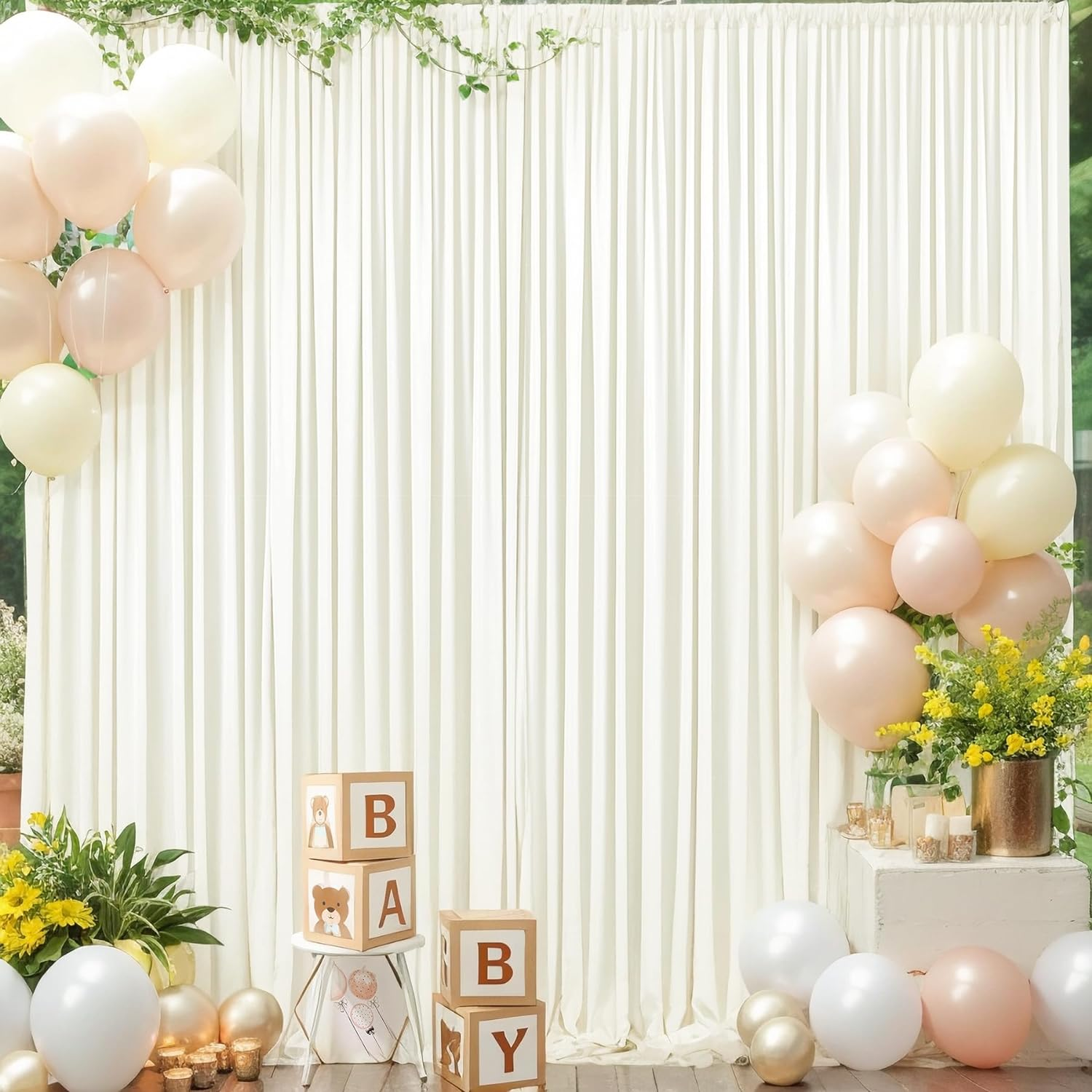 Ivory Backdrop Curtain for Wedding Parties Wrinkle Free Ivory Photo Curtains Backdrop Drapes Fabric Decoration for Baby Shower Photoshoot 5Ft X 7Ft,2 Panels image number 3
