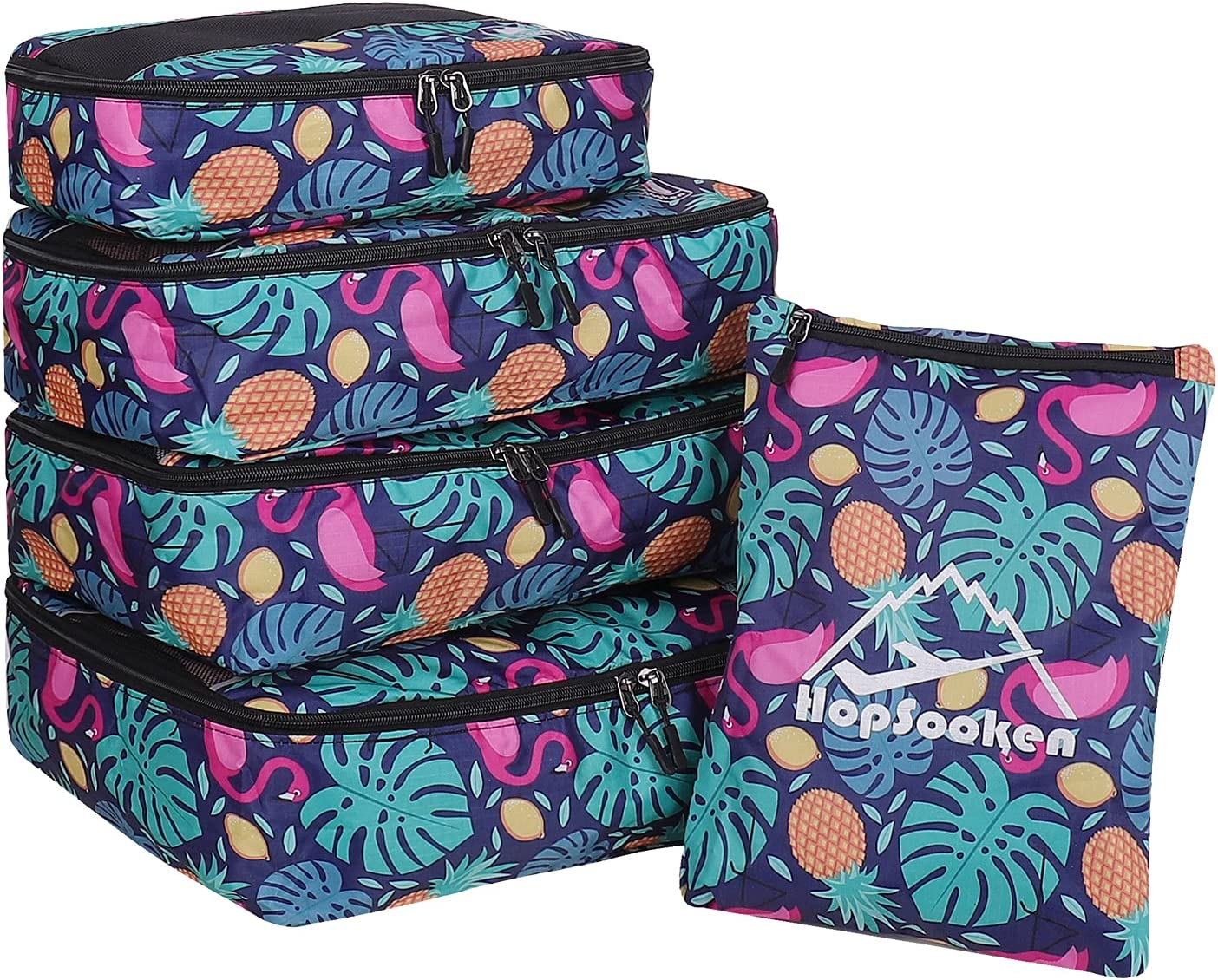 Hopsooken 5 Set Packing Cubes for Travel Large Suitcase Luggage Organizer Bags Travel Accessories Vacation 4 Cubes 1 Laundry Pouch Bag, Red, Large image number 2