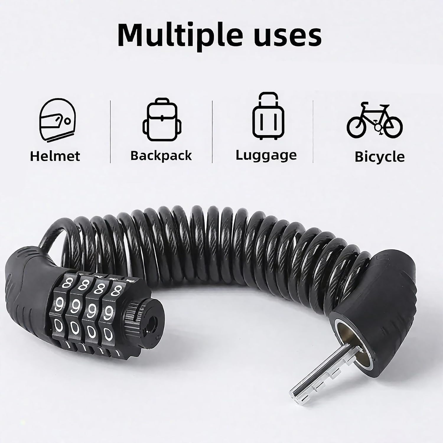 Bike Lock, 4 Digit Combination Bike Locks with 1.4M Steel Cable, Black Bicycle Lock for Cycling Equipment, Secure Lock for Motorcycle, Helmet, Stroller and Outdoor Gear image number 5