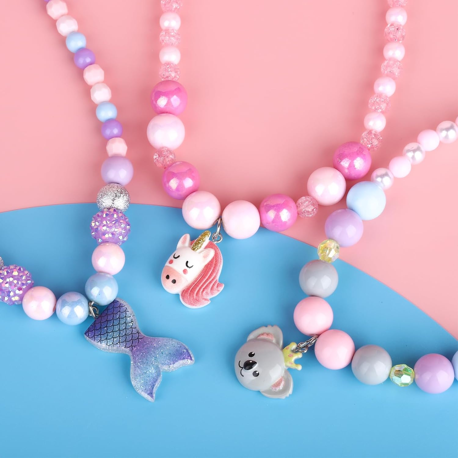 Niceup Kids Jewelry for Little Girls, Mermaid Unicorn Koala Kids Play Beaded Stretch Necklaces and Bracelets, Jewelry Gifts for Girl Toddler Princess Dress up Birthday Party Favors Party Bag Filler image number 2