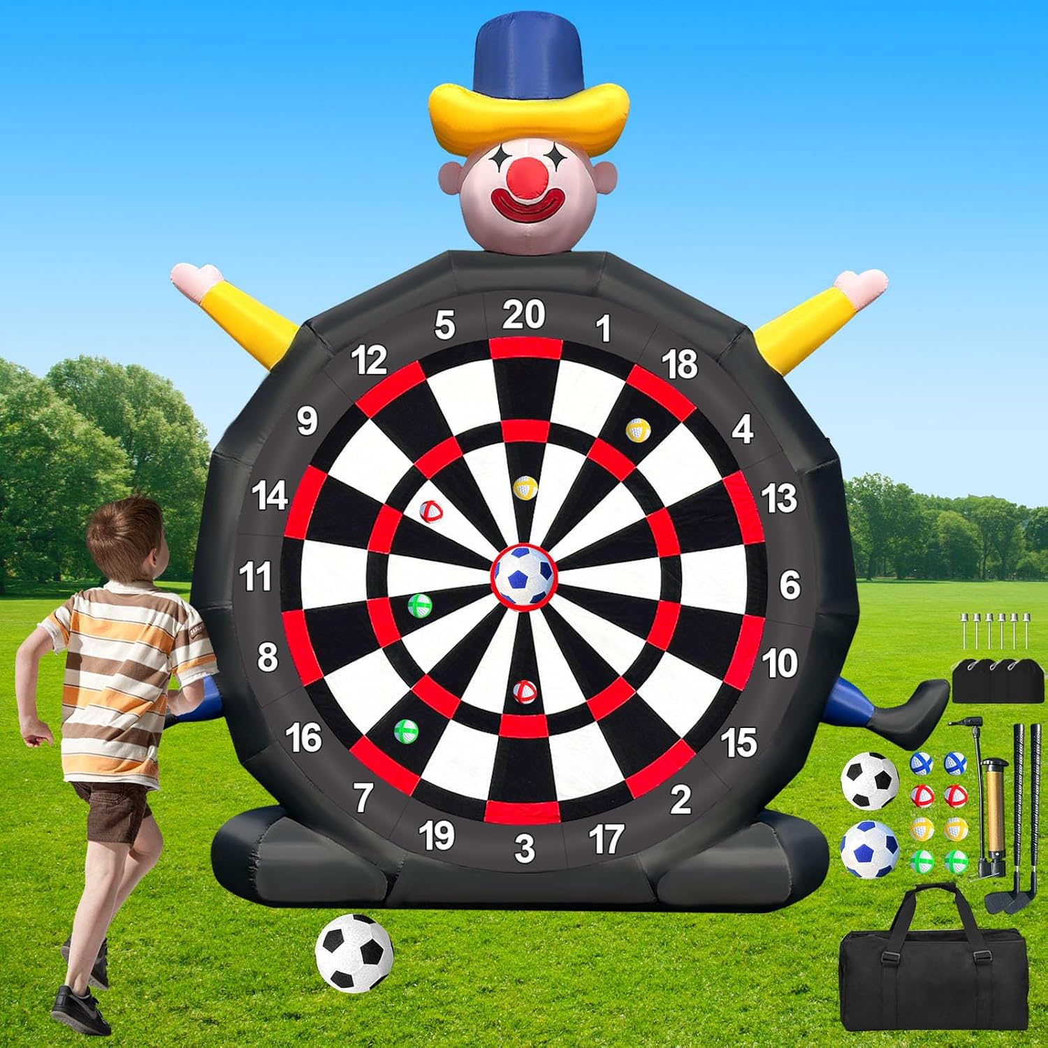 13Ft Inflatable Soccer Dart Board Giant Kickball Dartboard Soccer Darts Inflatable with 350W Blower for Outdoor Yard Gym Camp Sport Games 8 Golf Balls, 2 Kickball image number 4