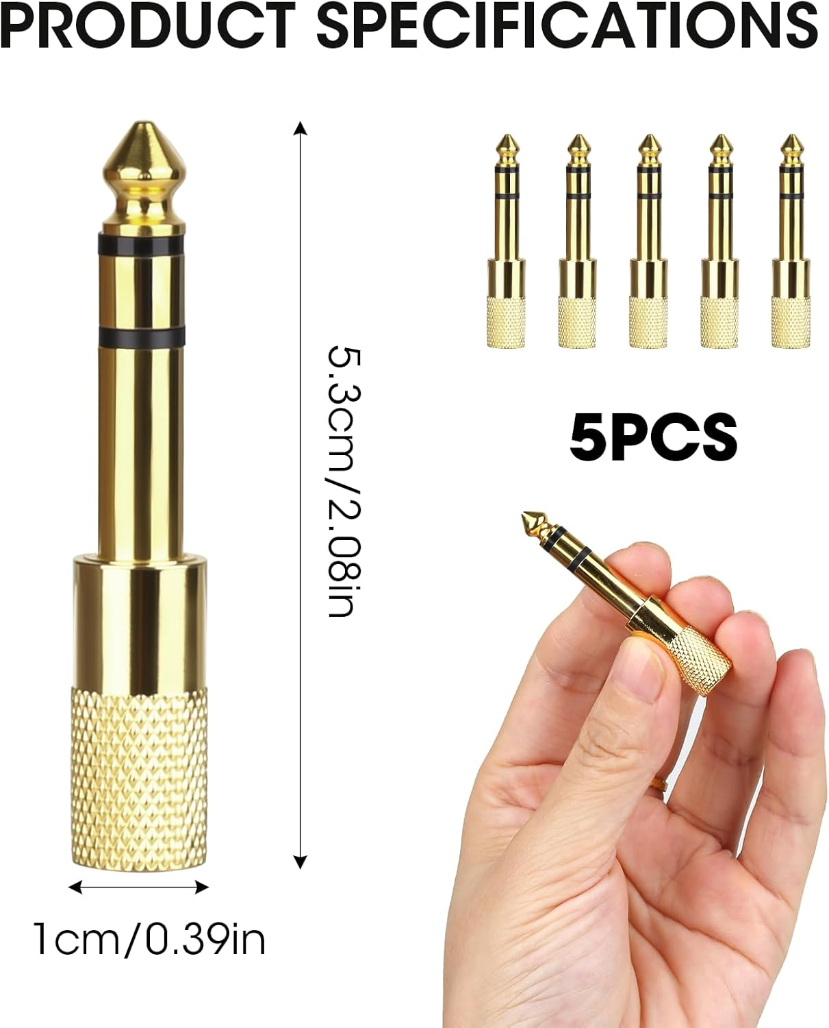 5 Pcs Dual Channel 6.35Mm (1/4 Inch) Male to 3.5Mm (1/8 Inch) Female Headphone Adapter, Stereo Audio Jack Adapter for Speaker Amp Headphone for Music Lover Home Video User(Not Supported Mono image number 3