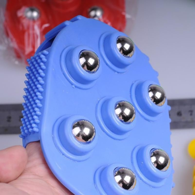 Housoutil Palm Shaped Massage Glove, Handheld Body Massager with 7 Metal Roller Balls, Exfoliating Bath Brush for Muscle Soreness, Cellulite Management, Blue image number 3