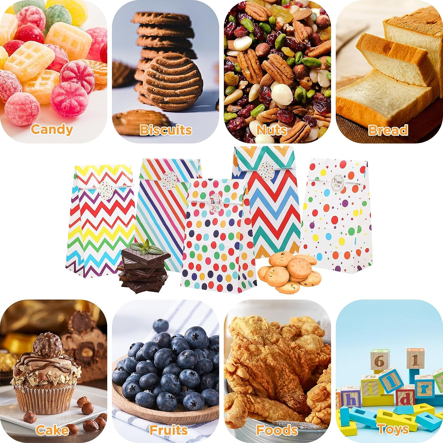 Hianjoo Paper Gift Bags, 25 Pieces Bottom Party Sweets Gift Kraft Bags Treat Bags with 48 Label Stickers for Lunch & Snacks image number 4