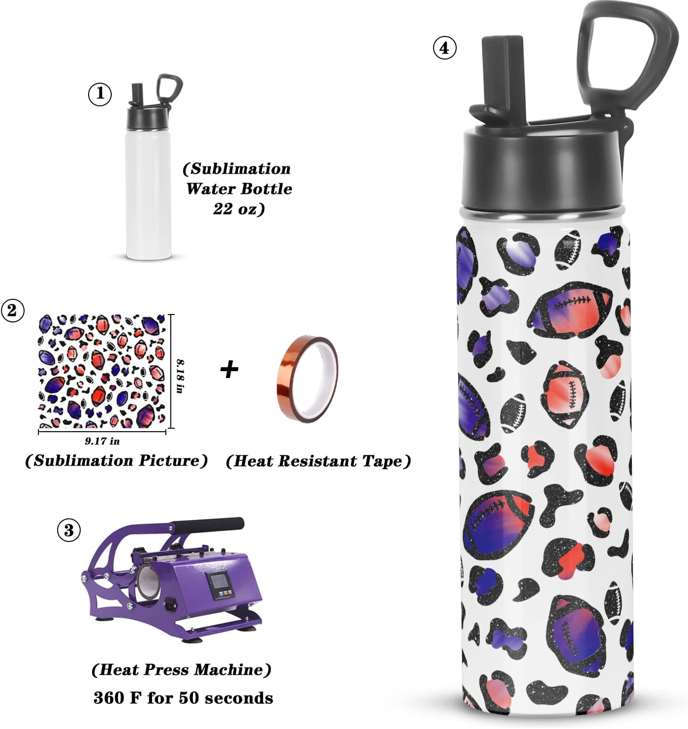 Draheri Sublimation Sports Water Bottle Blanks, 22 Oz Sublimation Tumblers, Double Wall Stainless Steel Sports Water Bottle Flask with Portable Handle, Individually Boxed (8 Pack) image number 5