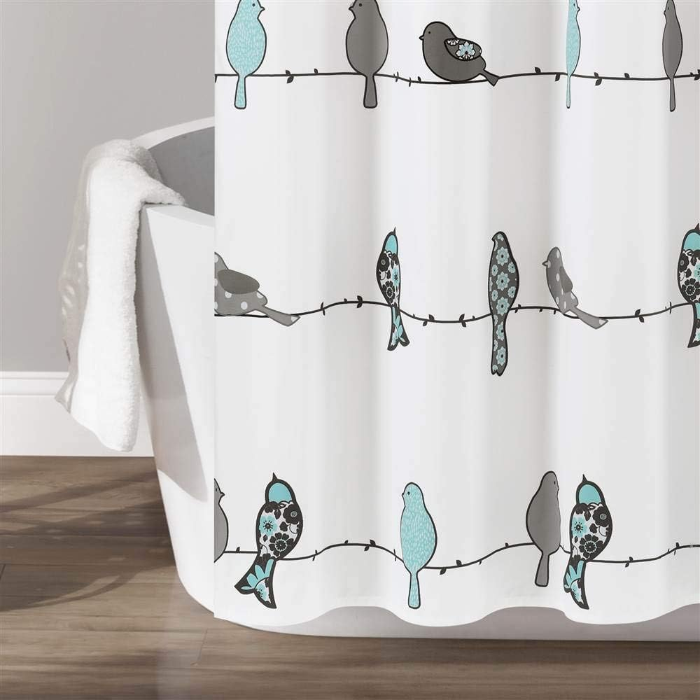 Lush Decor Rowley Birds Shower Curtain, 72&rdquo; W X 72&rdquo; L, Blue & Gray - Colorful Floral Bird Pattern - Whimsical & Playful Bird Shower Curtain - Farmhouse, Coastal, & Boho Bathroom Decor - Blue And Grey/Brown. image number 6