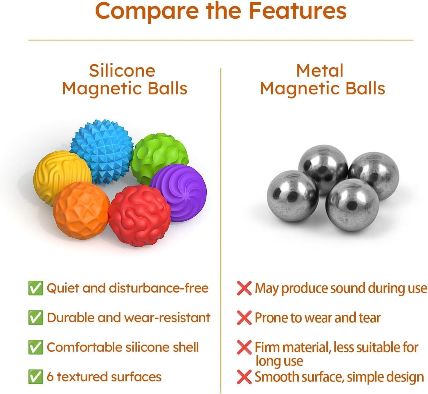 KACOMACO Silicone Magnetic Balls Fidget Toys for Adults & Teens,6Pcs Stress Relief Sensory Toys for Autism ADHD Anxiety,Office Desk Toy,Stocking Stuffers for Women Men image number 3