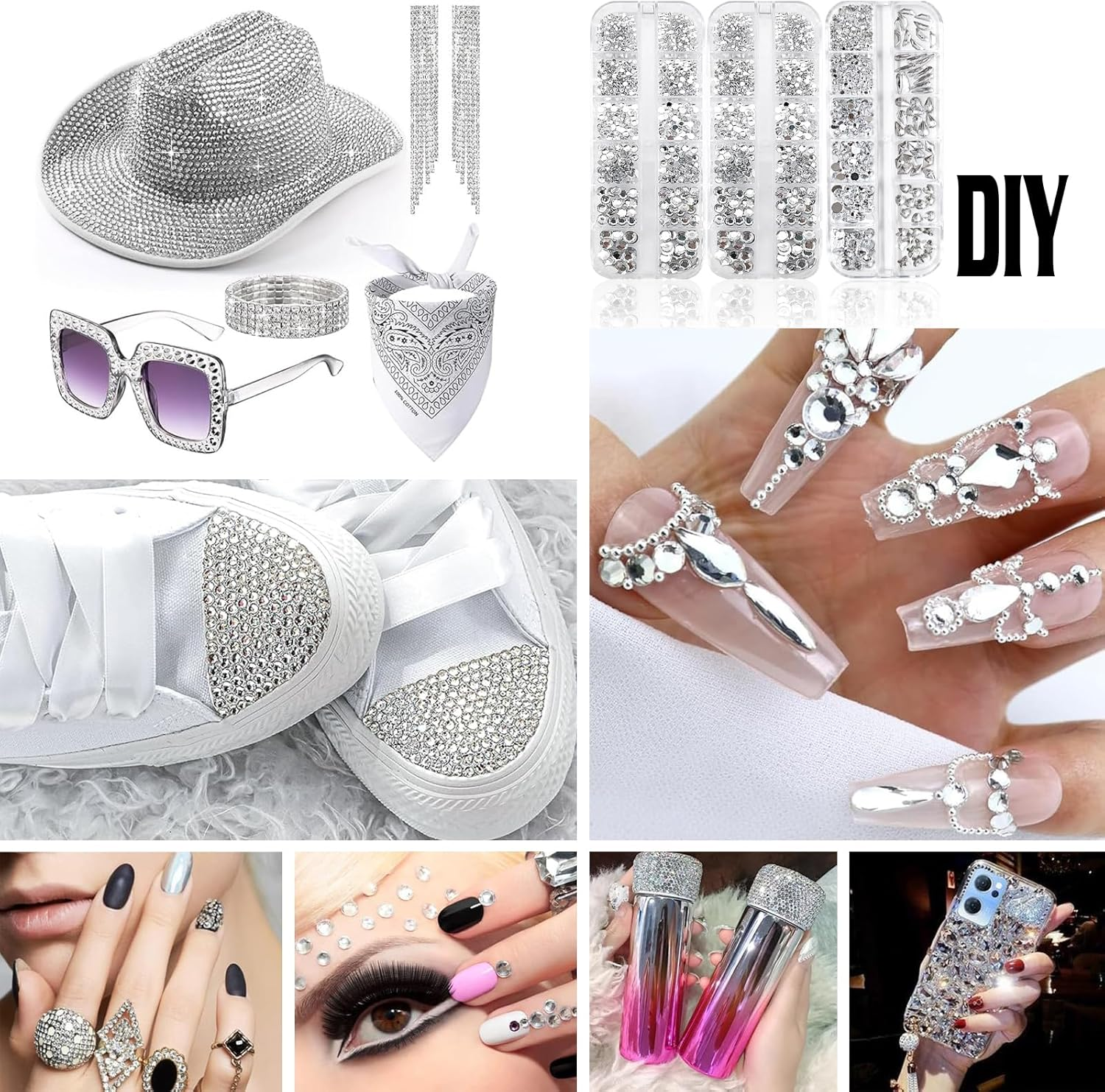 Sliver Nail Rhinestones Gems - Multi Size Flatback round Beads,Sliver Crystal Diamonds for Nail Art, Eyes Makeup, DIY Crafts, Jewelry Decoration image number 2