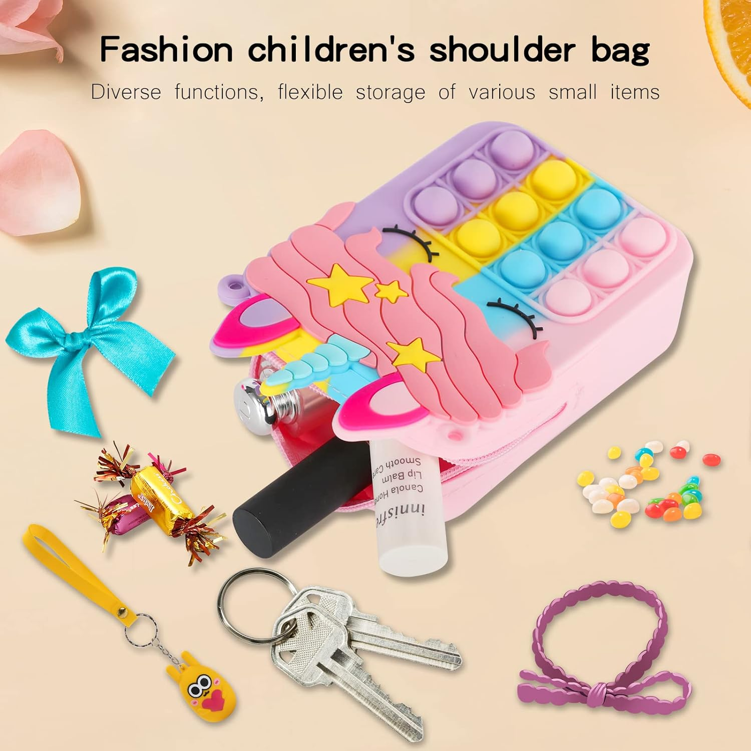 Push Bubble Sensory Pop Simple Fidget Handbag, Push Bubble Fidget Sensory Toys Crossbody Handbag Shoulder Bag, Silicone Small Purse Relieve Stress Relief Bag Dimple Toy for Kid Adult. (Pink) image number 5