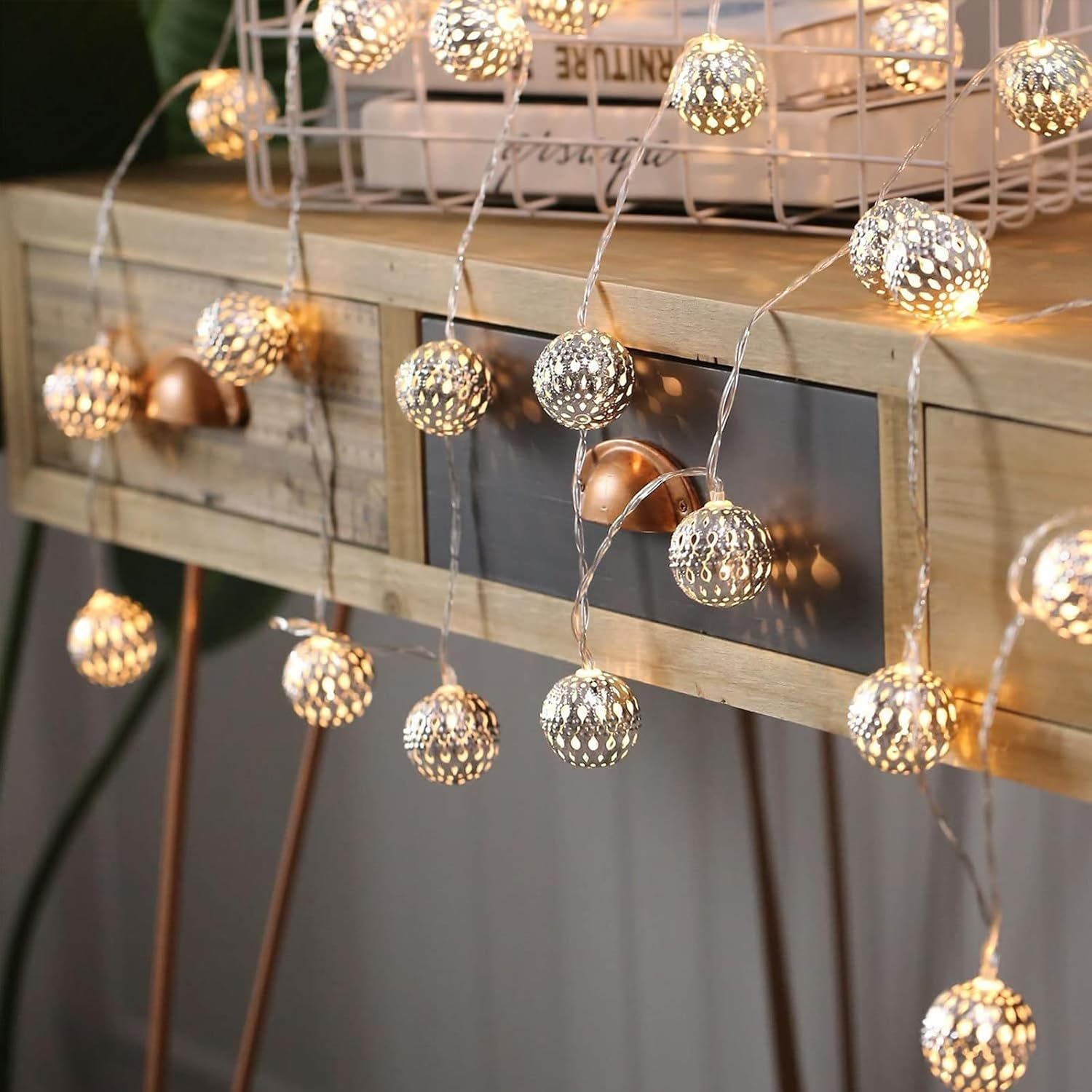 ENLACE Moroccan String Lights, 3 Meters 20 Leds Metal Balls Battery Operated for Indoor Outdoor Wedding Christmas Birthday Party Decoration Warm White image number 5