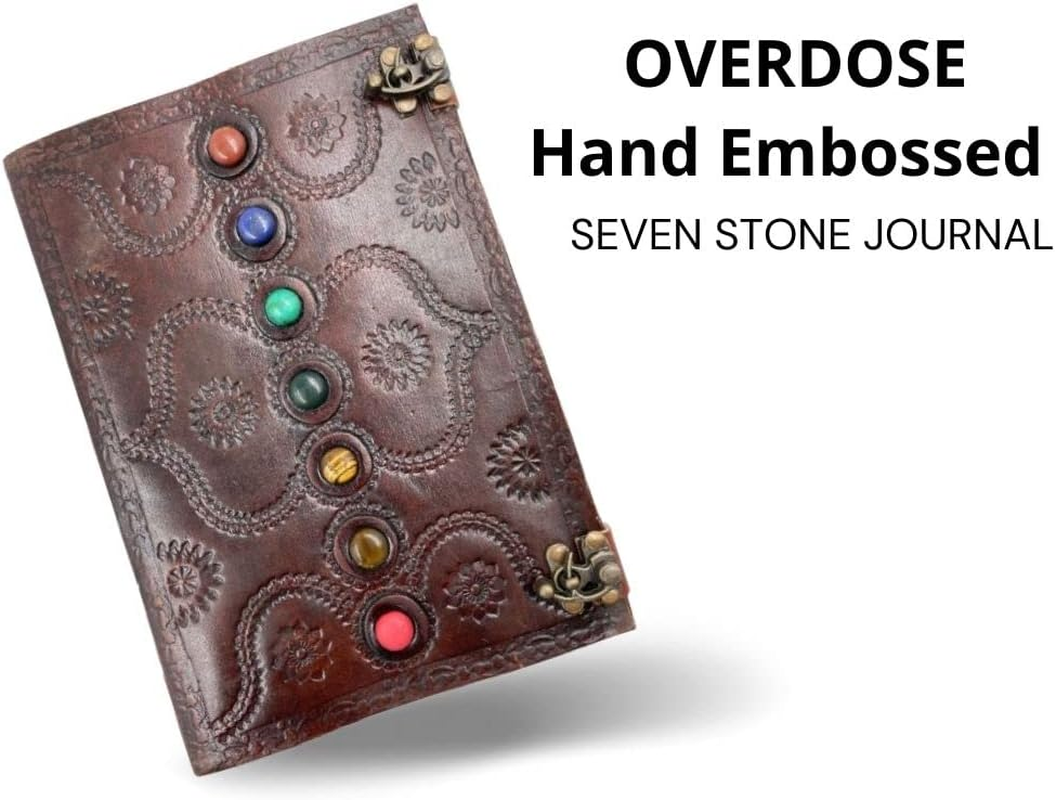 OVERDOSE Embossed Seven Stone Leather Journal - Handmade Antique Stone Diary Sketchbook Drawing Journal - Size 7 X 10 Inches | 17 X 25 Cm | A4 image number 1