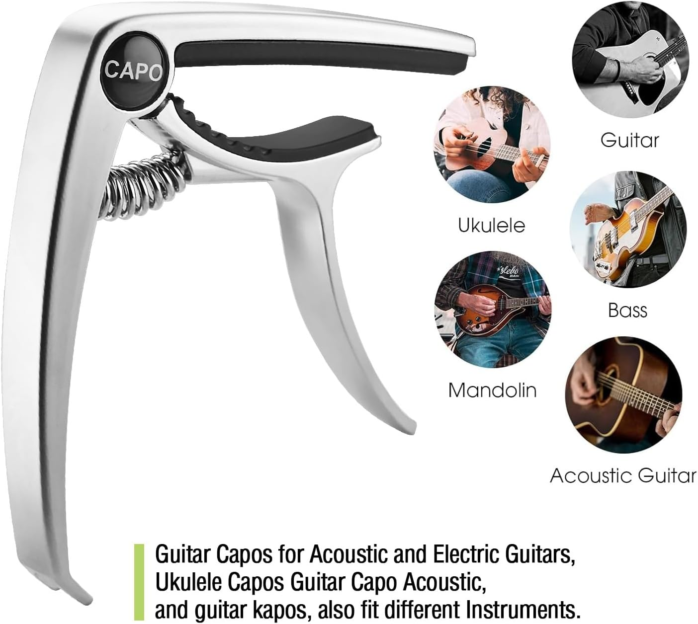 Guitar Capo, Capo for Acoustic Guitar, Capo for Electric Guitar, Acoustic Guitar Capo 6 String, Guitar Capo for Acoustic, Kapo, Guitar Capos（Silver） image number 4