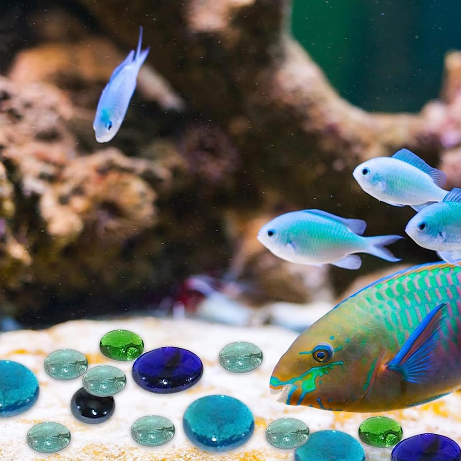 Decoration Fish Tank Gravel Upgraded - Mutilcolor Aquarium Gravel Rocks Crystal Stones Sea Glass Rock Crystal Pebbles for Freshwater Aquariums, Fish Turtle Tanks, Gardens, Flower Pots (100G) image number 4