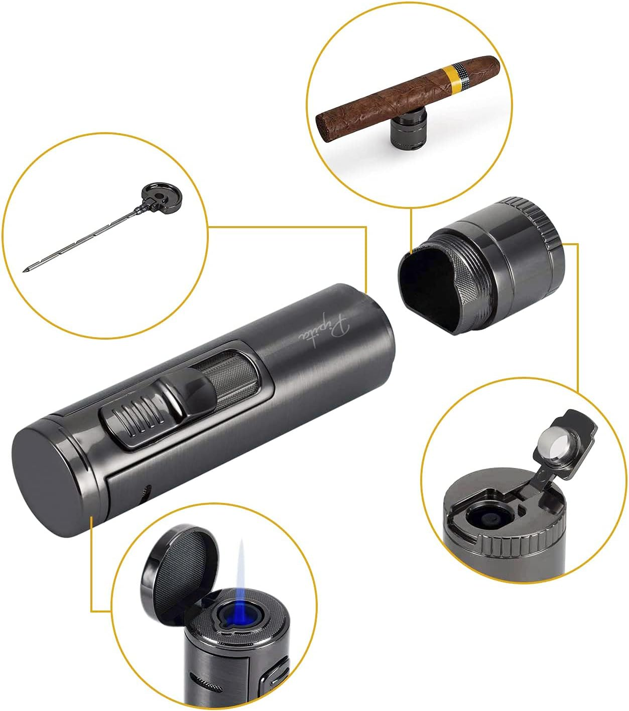 PIPITA Torch Lighter with Holder & Needle,Windproof Single Jet Torch Butane Gas Lighter Refillable Torch Lighters with Punch(Without Gas) image number 1