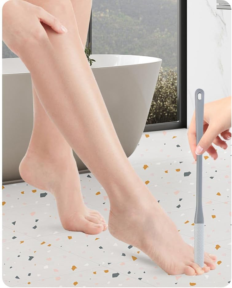 2 Pack Toe Cleaning Brush,Silicone Foot Scrubber for Shower with Long Handle Soft Cleaning Bath Brush Feet Cleaner Scrub Foot Care for Seniors,Elderly, Men and Women (Grey, One Size)