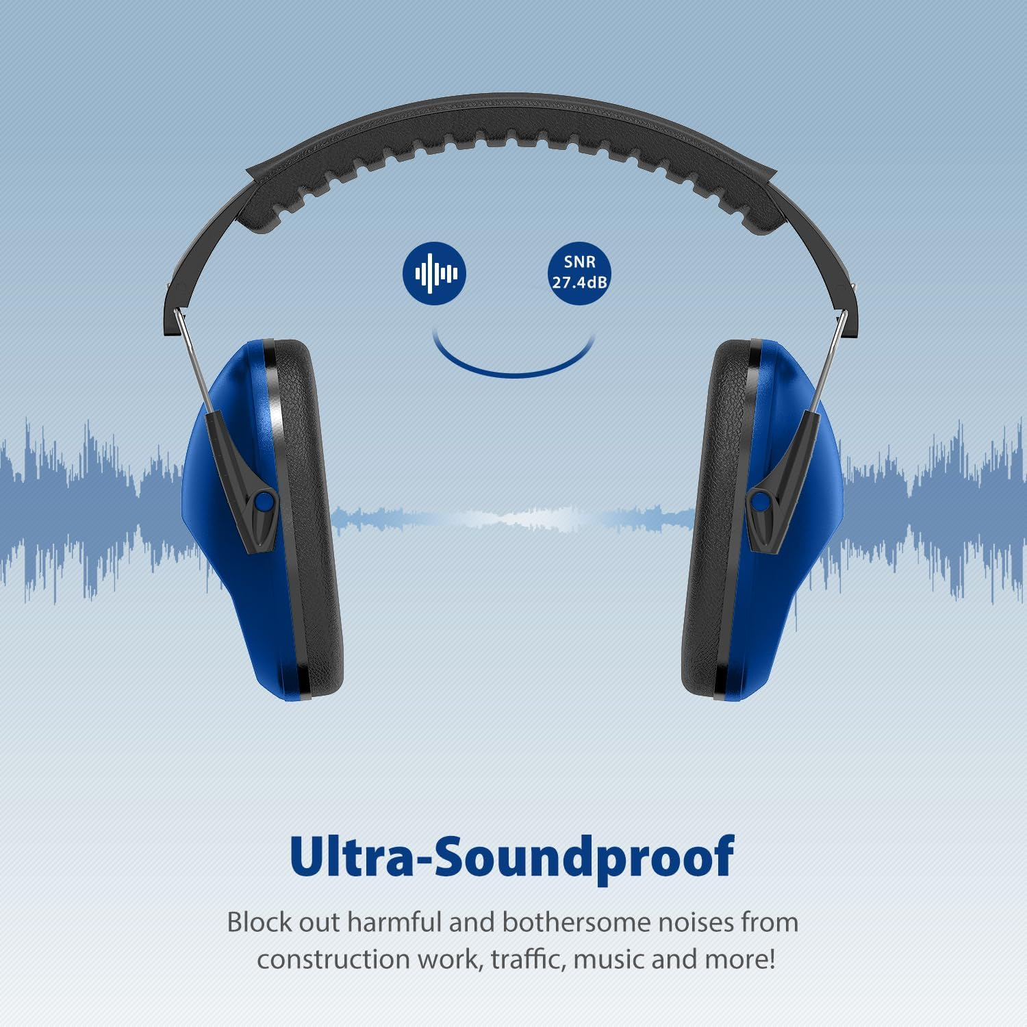 Dr.Meter Ear Muffs for Noise Reduction 27NRR Noise Cancelling Headphones for Kids with Adjustable Head Band, EM100 Hearing Protection Earmuffs for Football Game, Concerts, Air Shows - Dark Blue image number 1