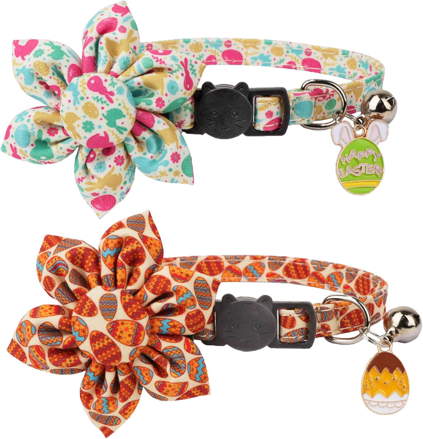 ADOGGYGO American Flag Cat Collars with Removable Flower Bell, Adjustable 4Th of July Cat Floral Collars Red Blue Cat Flag Collars for Cats Kittens (4Th of July)