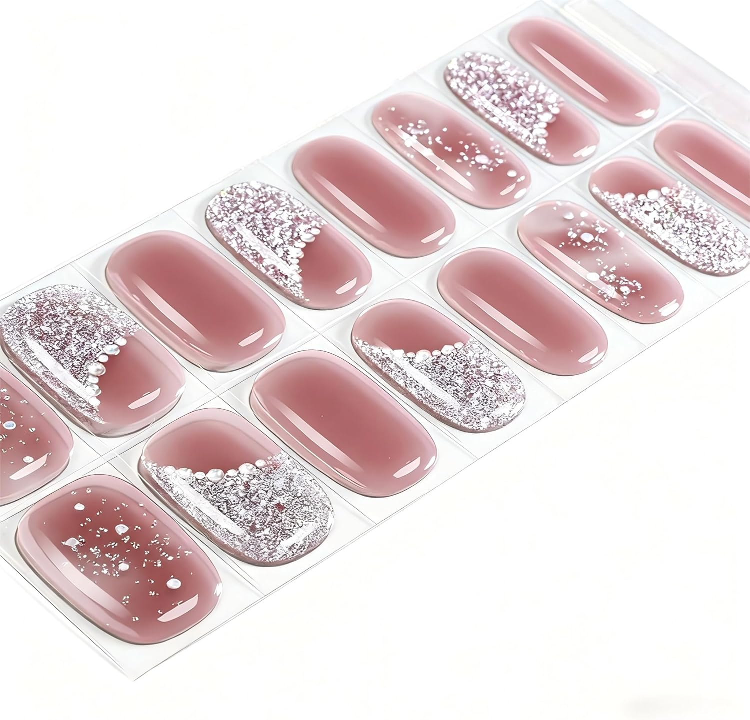 16Pcs XXXXXX French No-Baked Gel Nail Wraps,Waterproof Salon-Quality Self-Adhesive Nail Stickers for Women Girls, No UV/LED Lamp Needed (Lasts 14-28 Days) (Daisy Glitter)