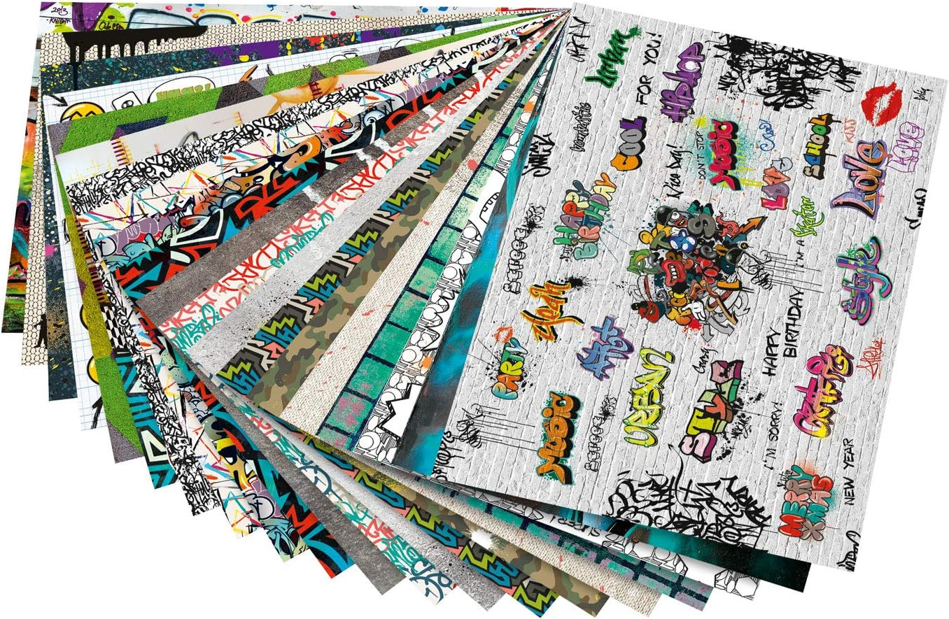 Folia 48349 Motif Pad Graphiti 270 G/M&sup2;, Approx. 24 X 34 Cm, 20 Sheets Assorted in Different Designs &ndash; for Crafts and Creative Design of Cards, Window Pictures and Scrapbooking image number 5