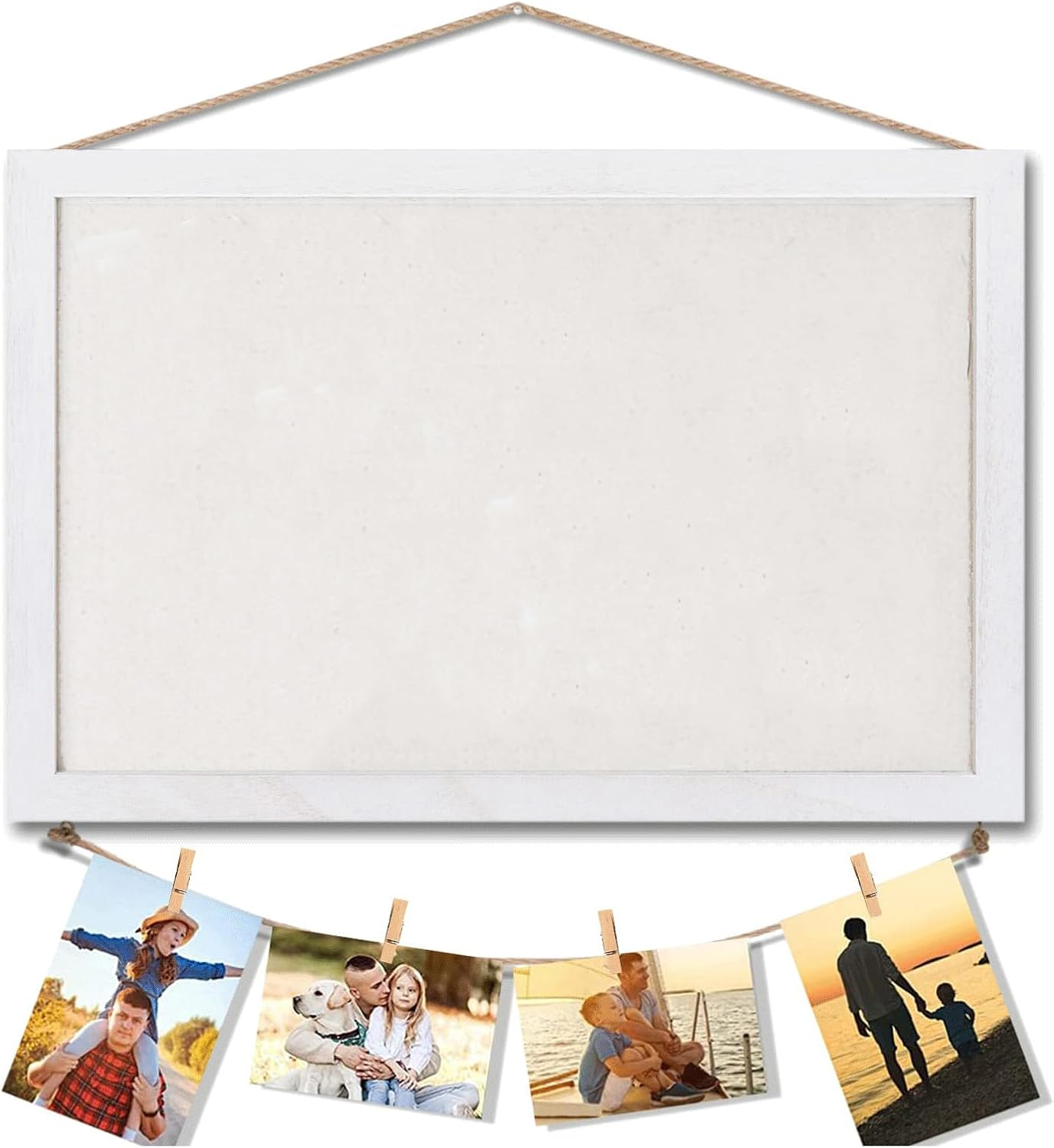 Framed Cork Board 16X11 Inch Linen Covered Bulletin Board Wall Decor Office Memo Board with 10 Push Pins 8 Clips 4 Screws 2 Jute Strings and 2 No-Trace Hooks Multi Functional Display Board(White)